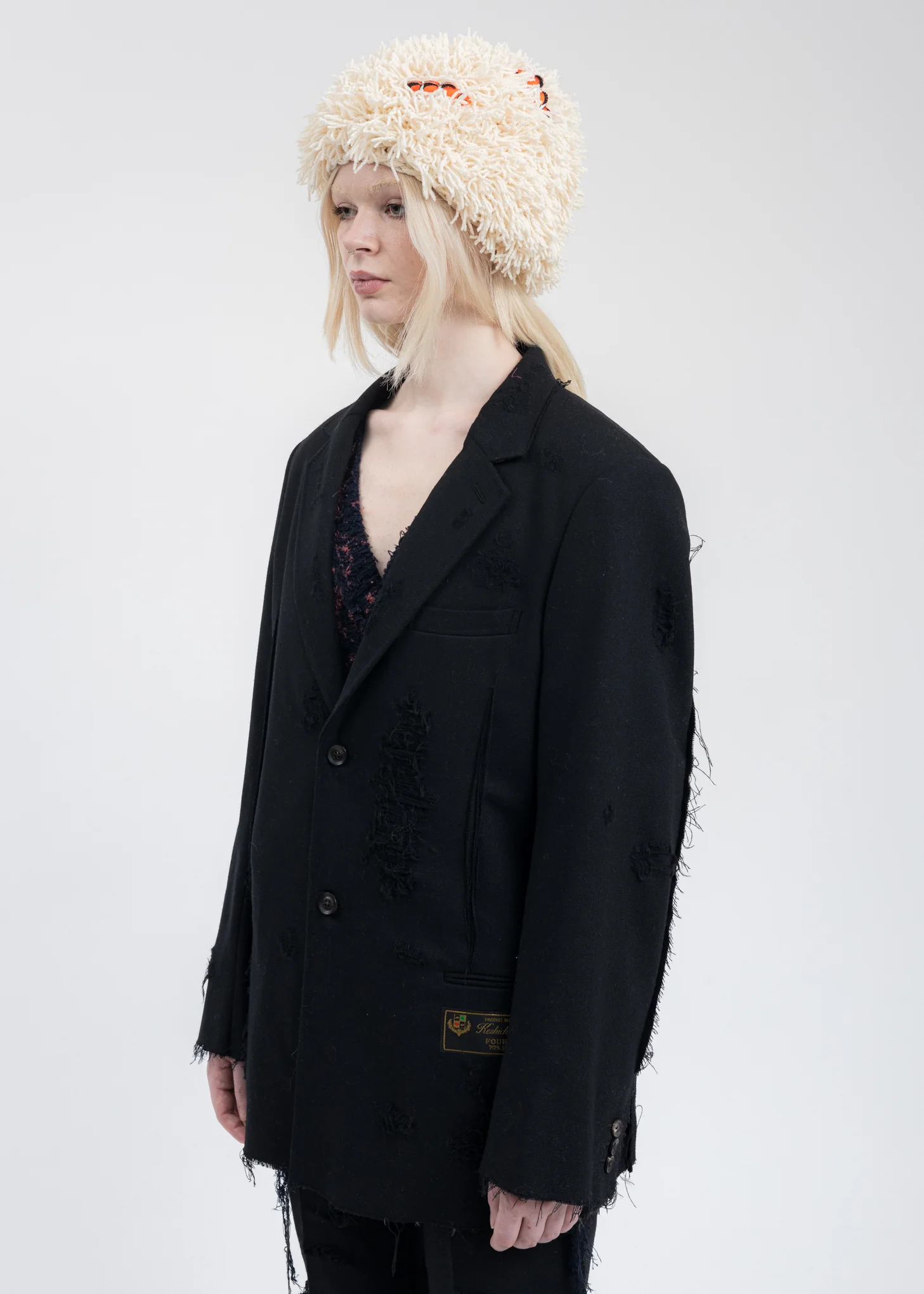Black RECYCLE WOOL DAMAGED Jacket - Image 4