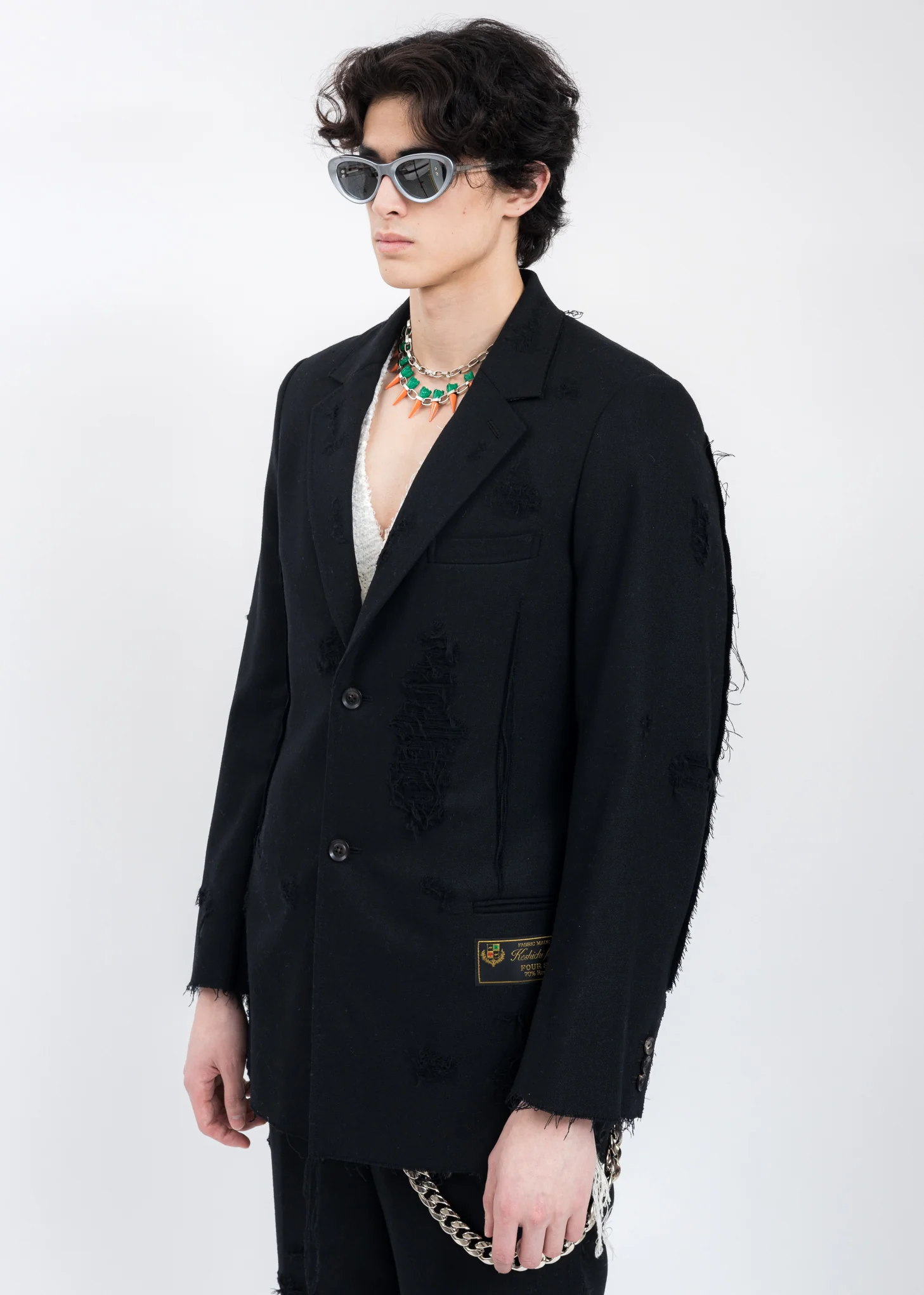 Black RECYCLE WOOL DAMAGED Jacket - Image 3