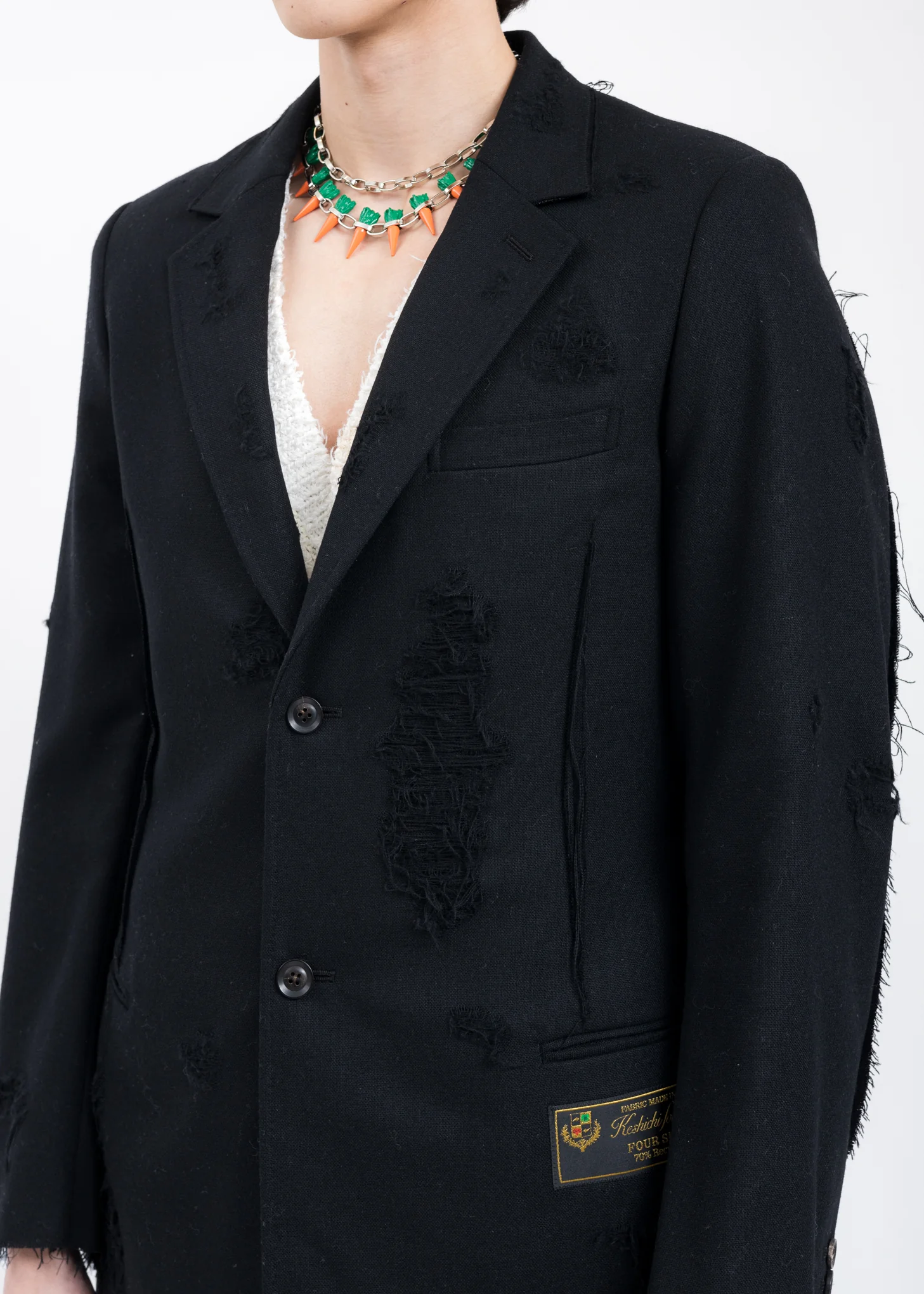 Black RECYCLE WOOL DAMAGED Jacket - Image 4