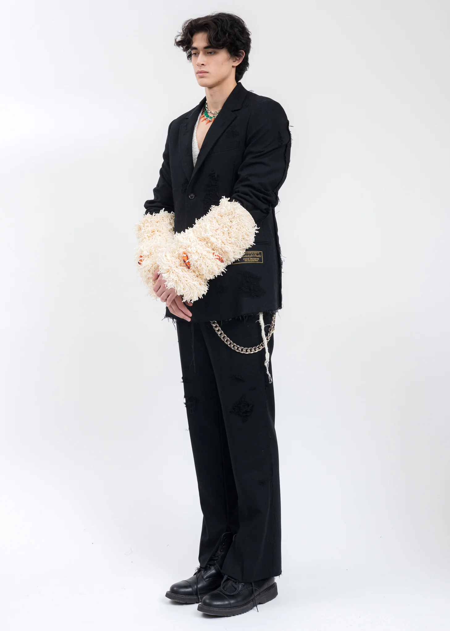 Black RECYCLE WOOL DAMAGED Jacket - Image 8