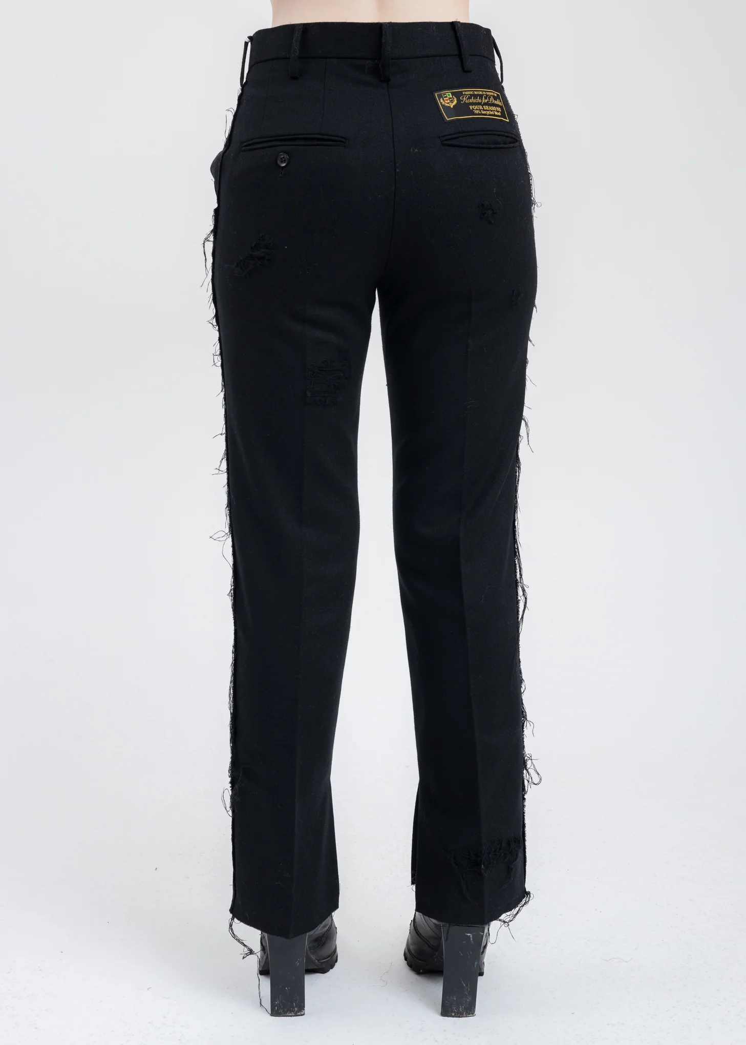 Black RECYCLE WOOL DAMAGED Trousers - Image 2