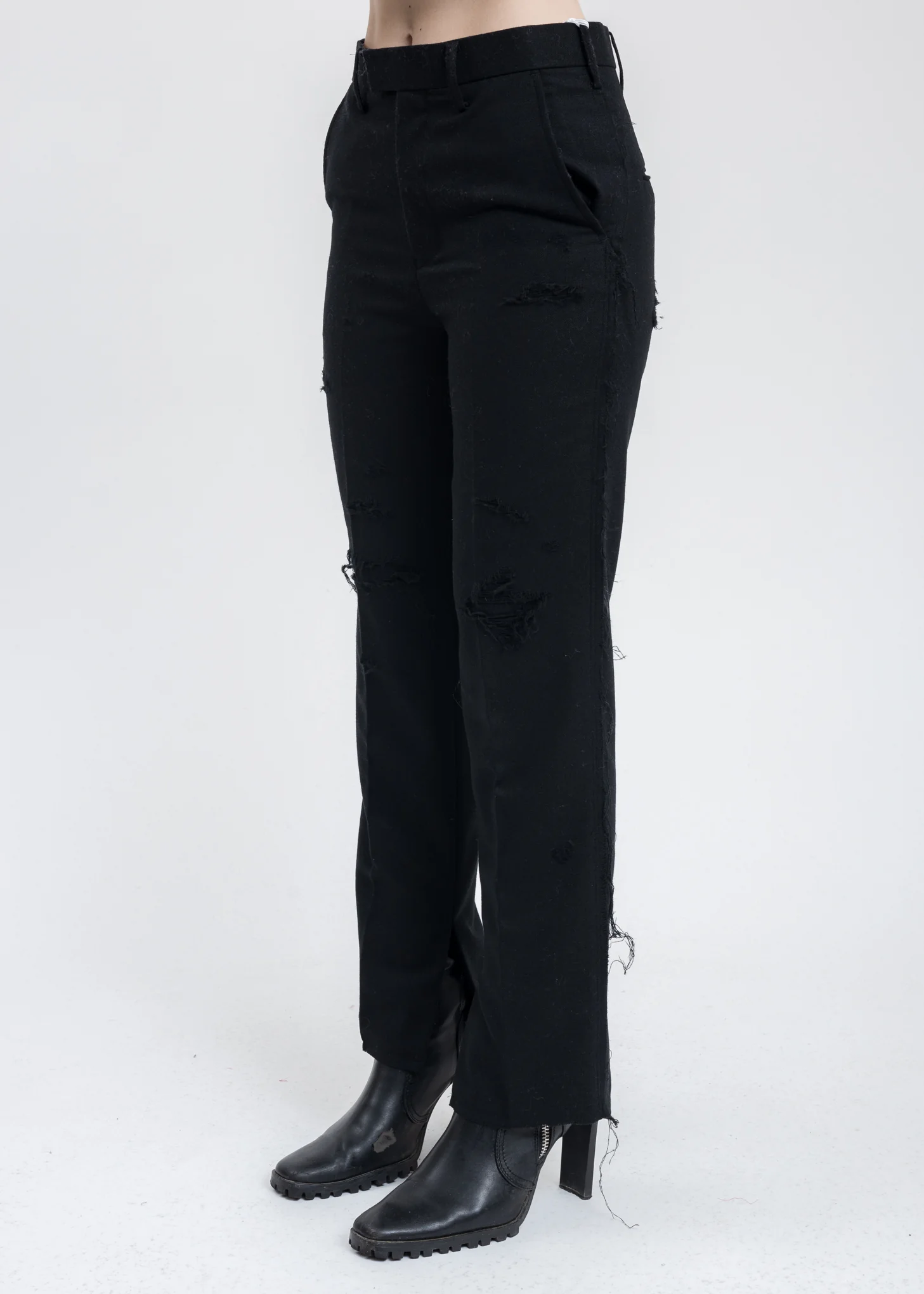 Black RECYCLE WOOL DAMAGED Trousers - Image 3