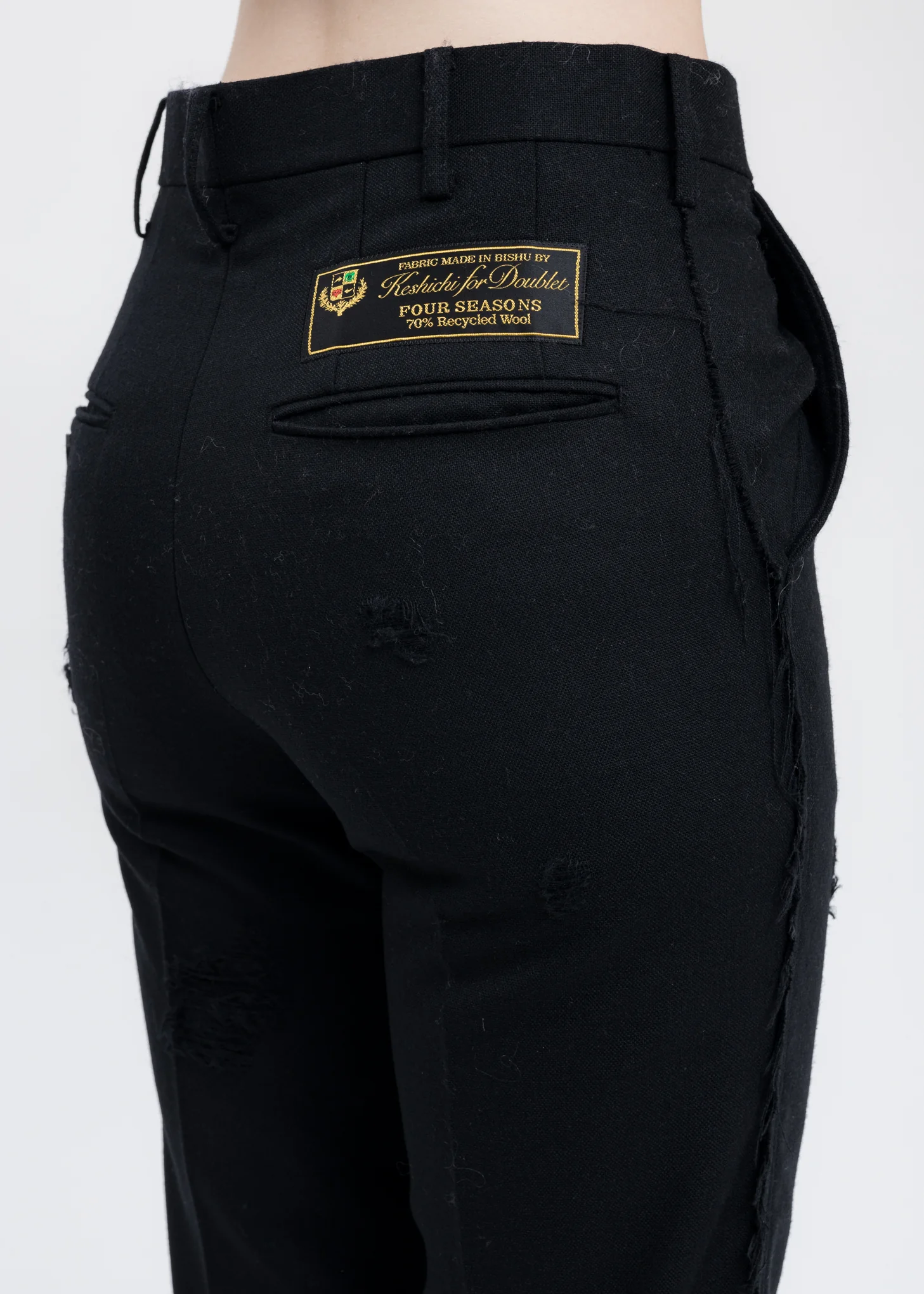 Black RECYCLE WOOL DAMAGED Trousers - Image 4
