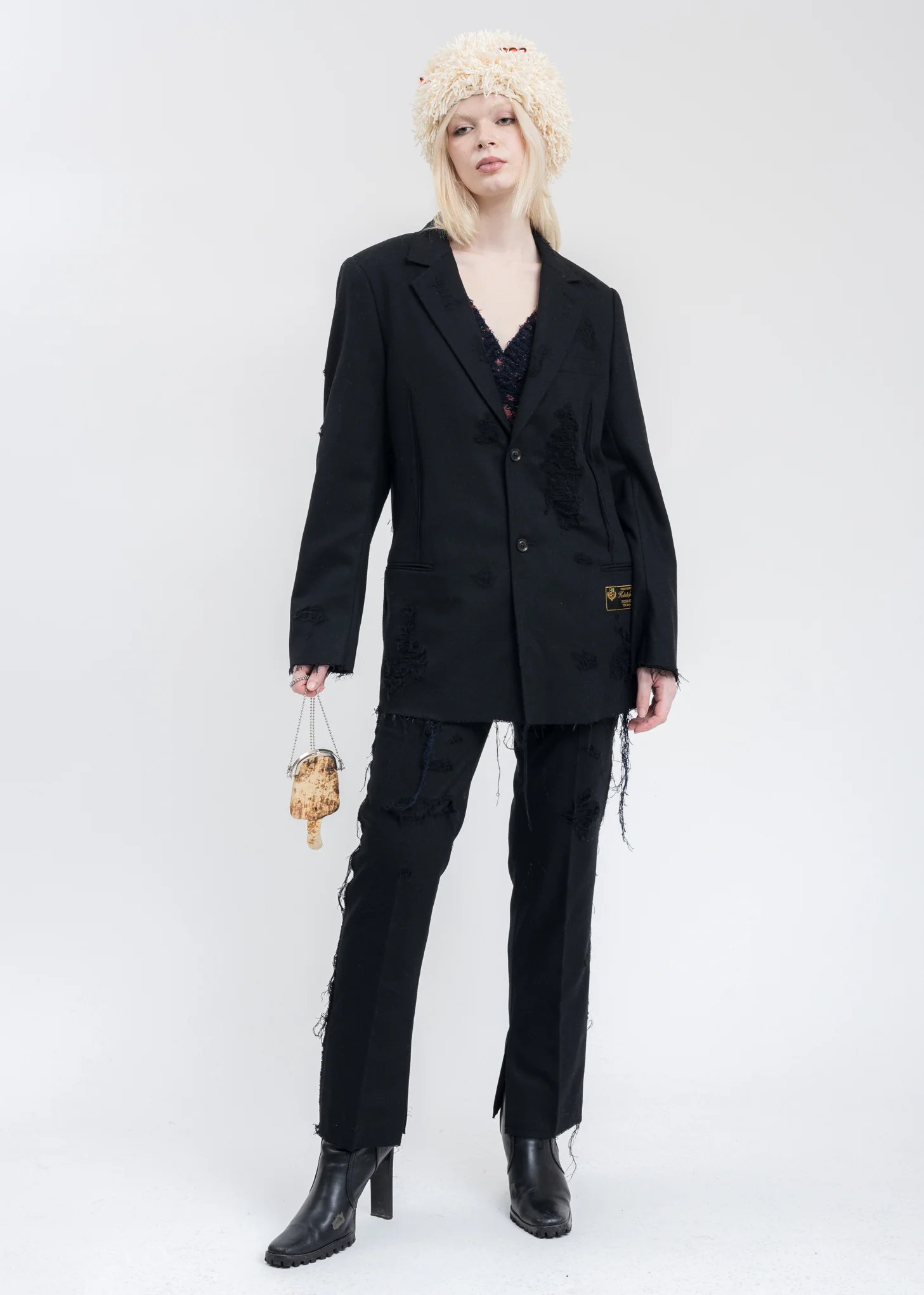 Black RECYCLE WOOL DAMAGED Trousers - Image 7
