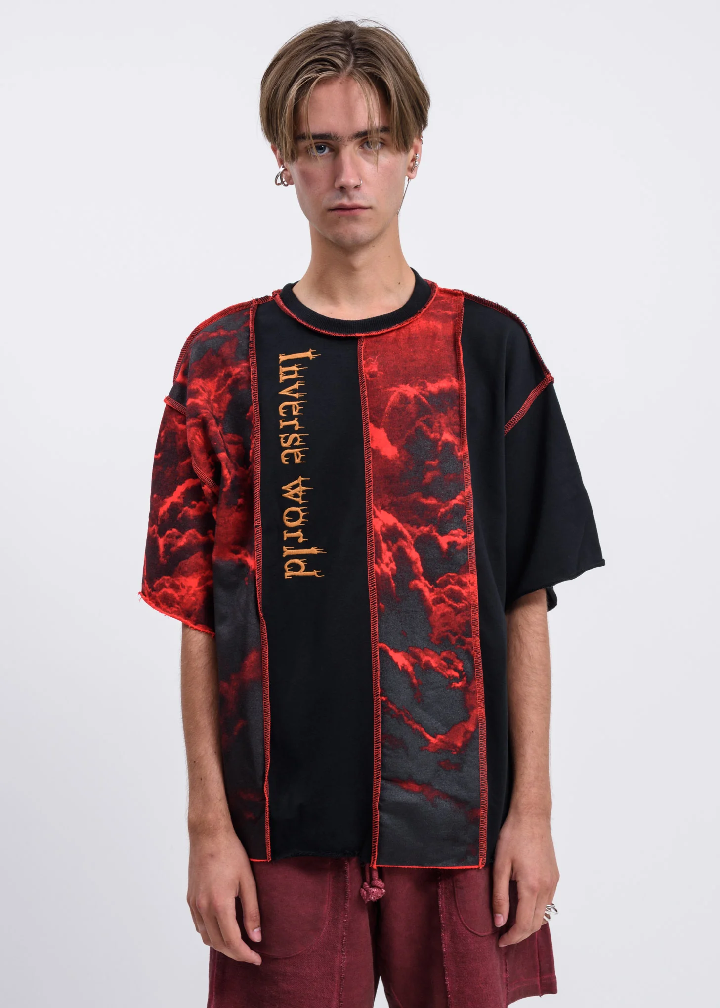 Black Red Clouds Panel T-Shirt