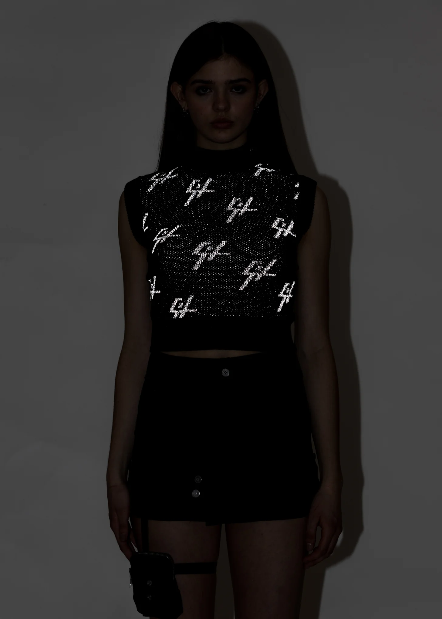Black  Reflective Knit Vest Top - Image 2