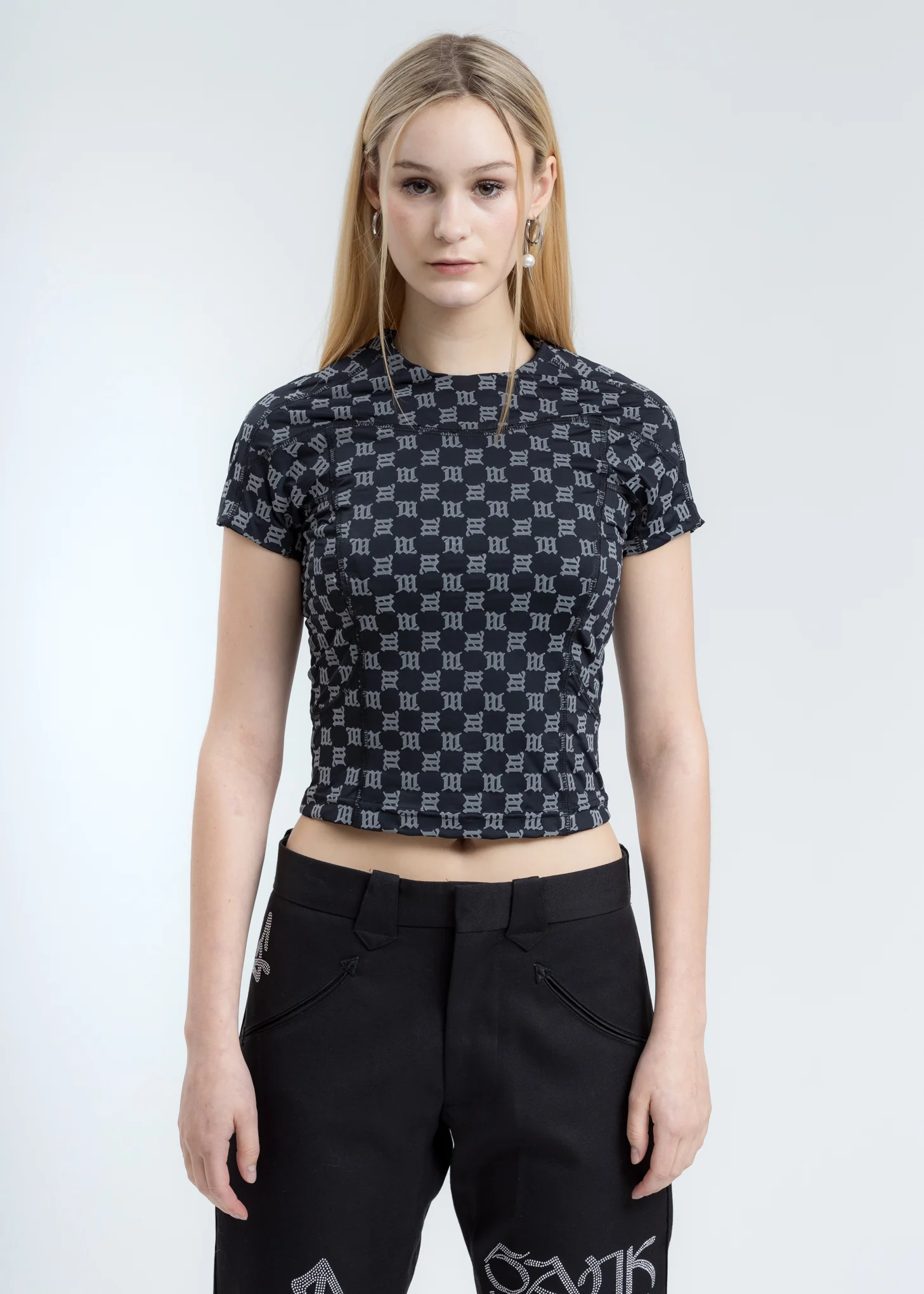 Black Reflective Monogram Fitted T-Shirt