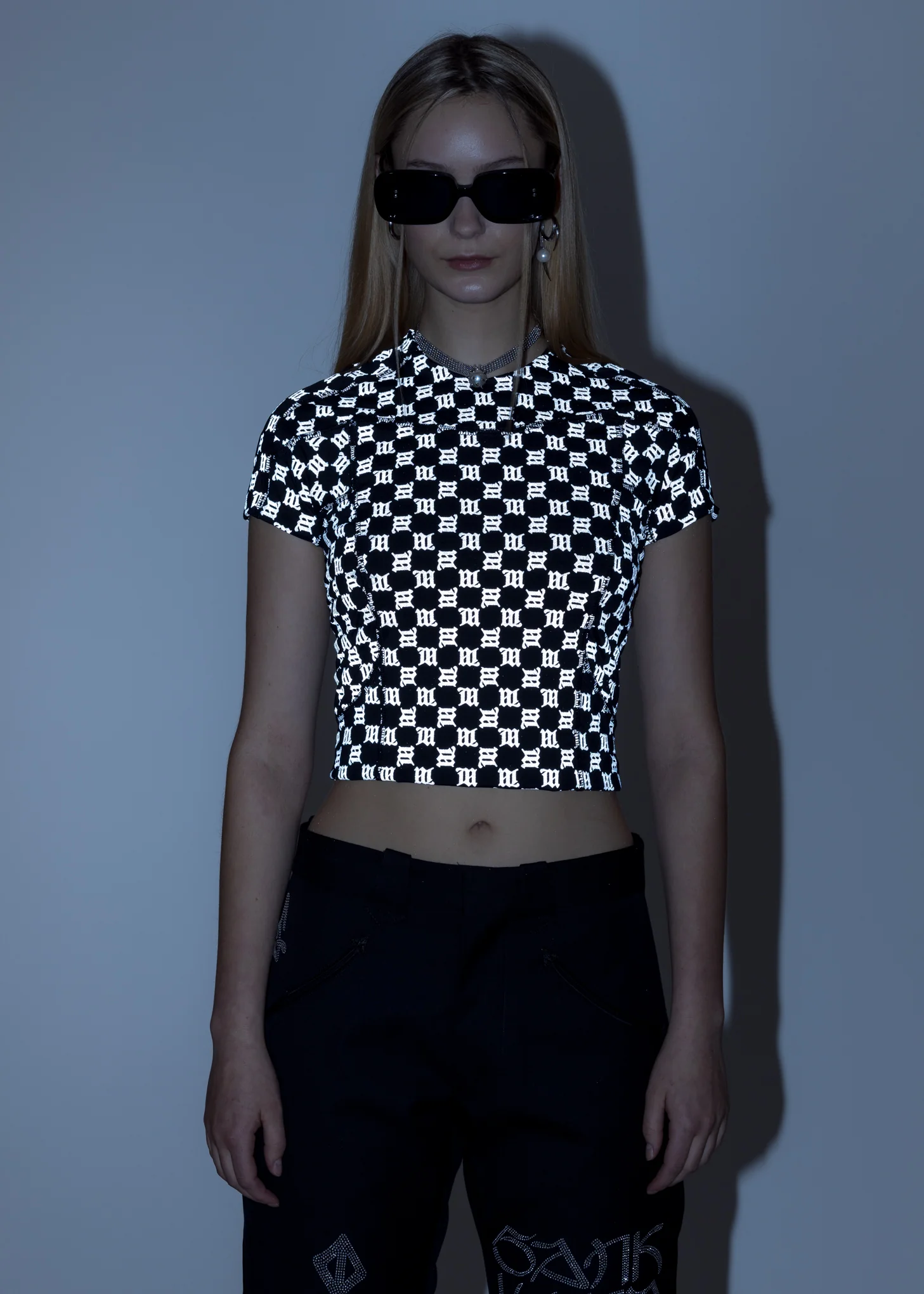 Black Reflective Monogram Fitted T-Shirt - Image 2