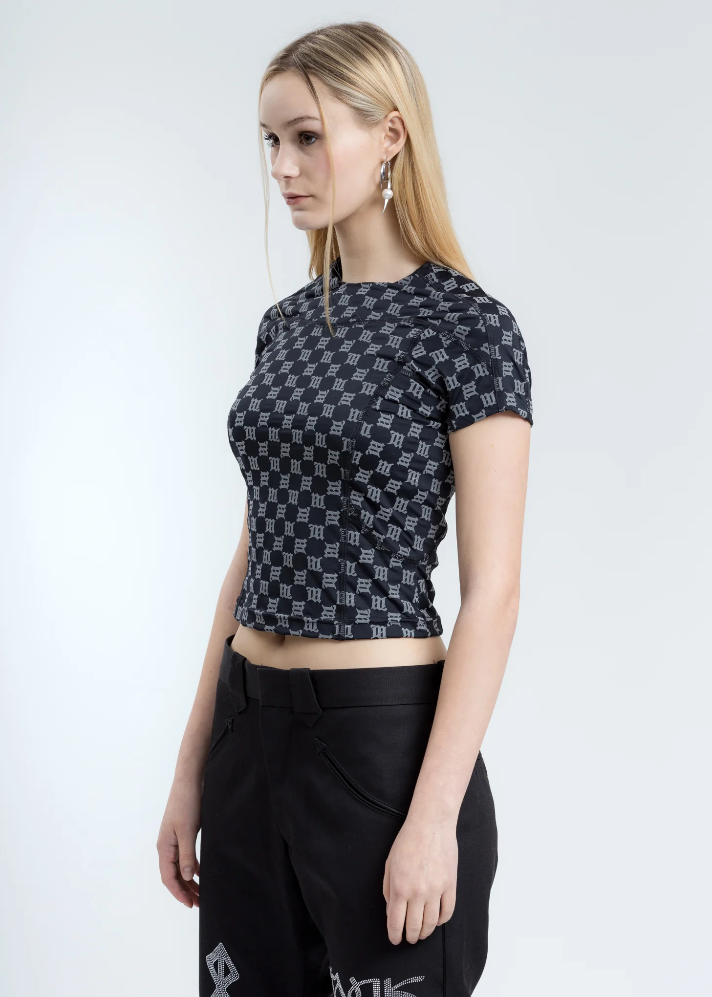 Black Reflective Monogram Fitted T-Shirt - Image 3
