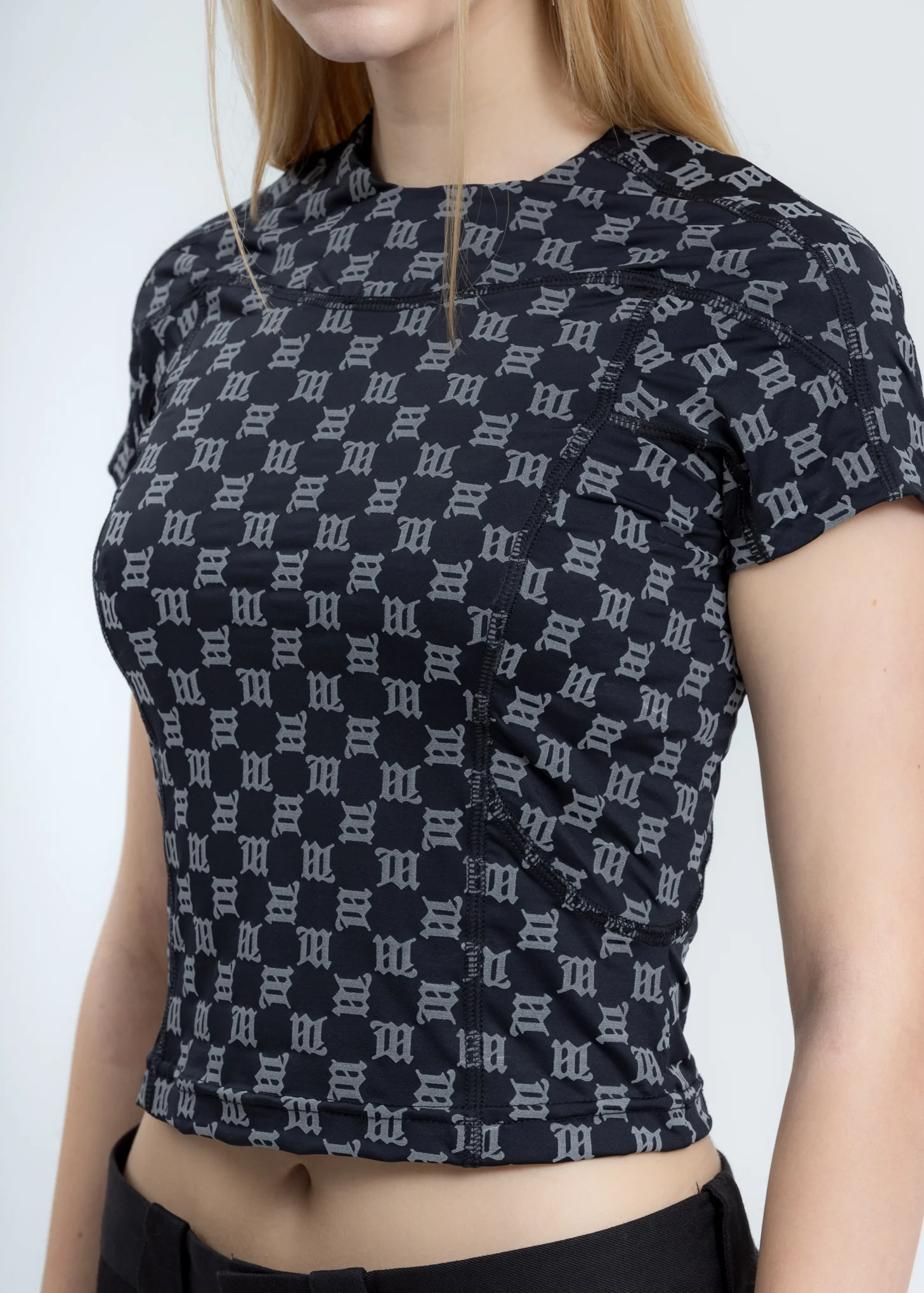 Black Reflective Monogram Fitted T-Shirt - Image 4