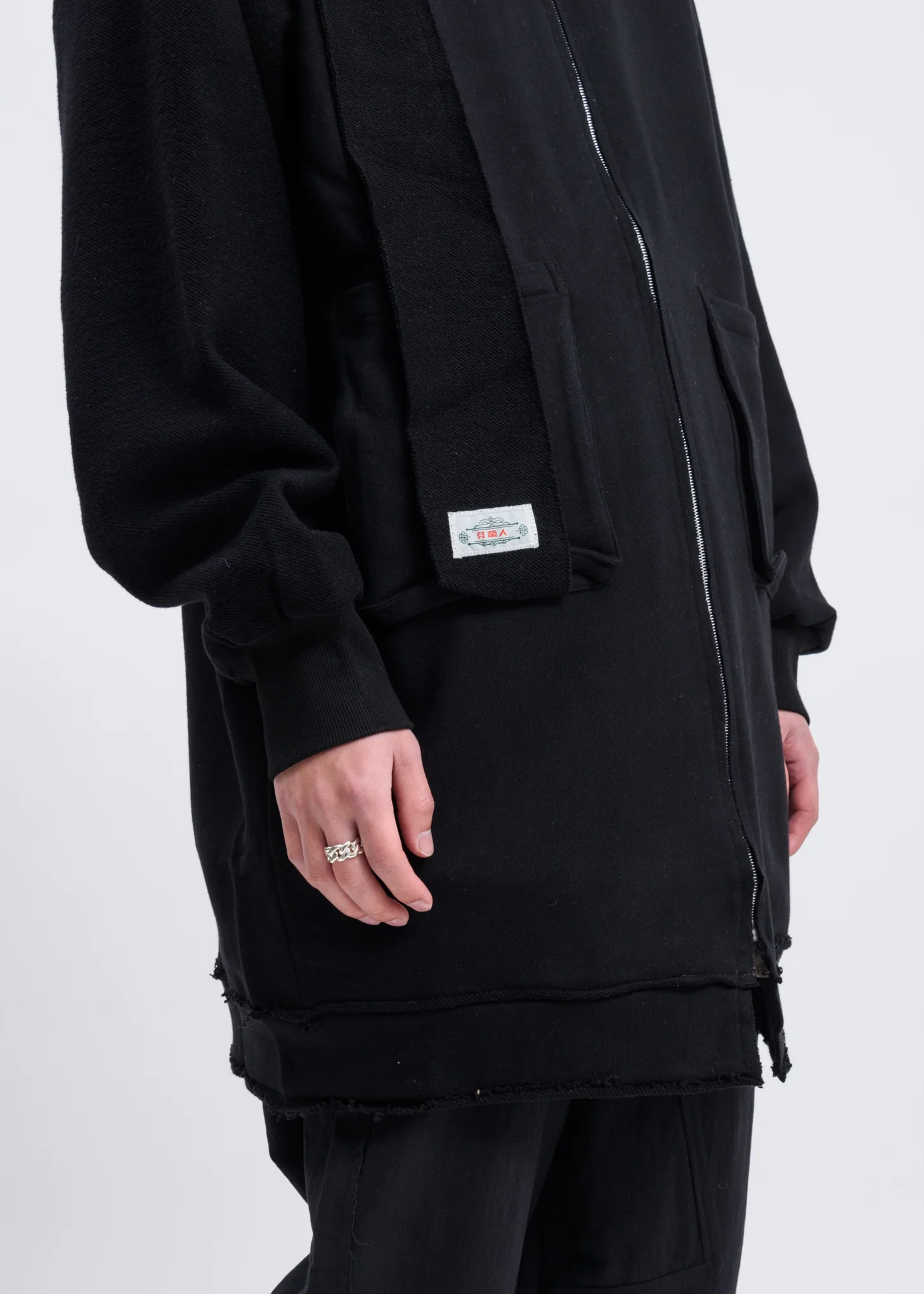 Black Reversible Long Zip Up Hoodie - Image 3