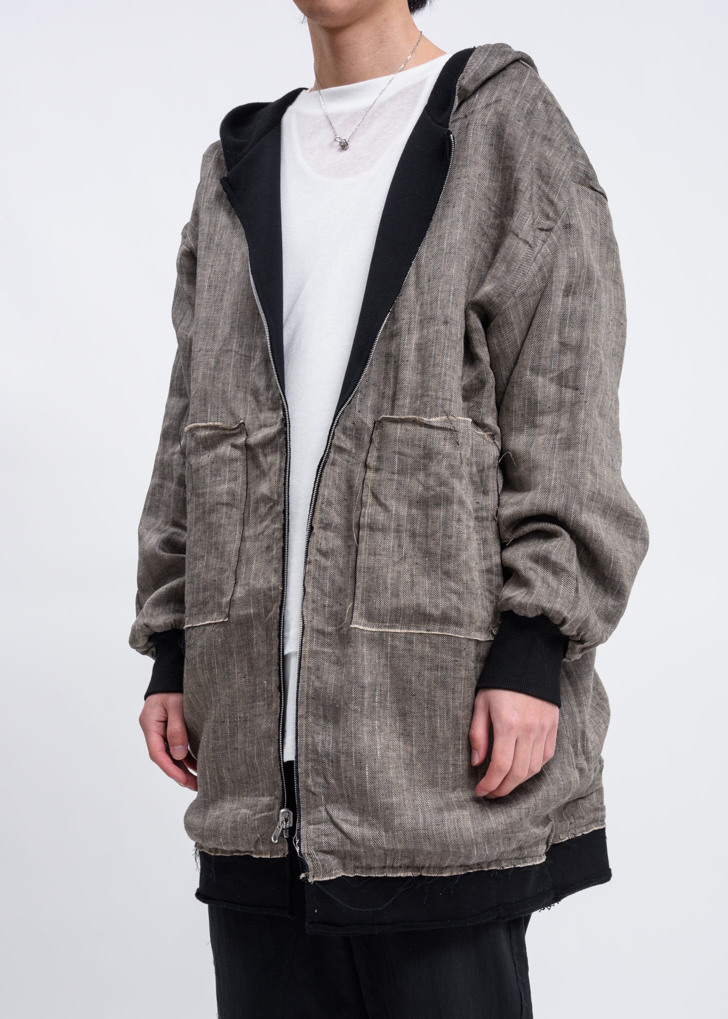 Black Reversible Long Zip Up Hoodie - Image 9