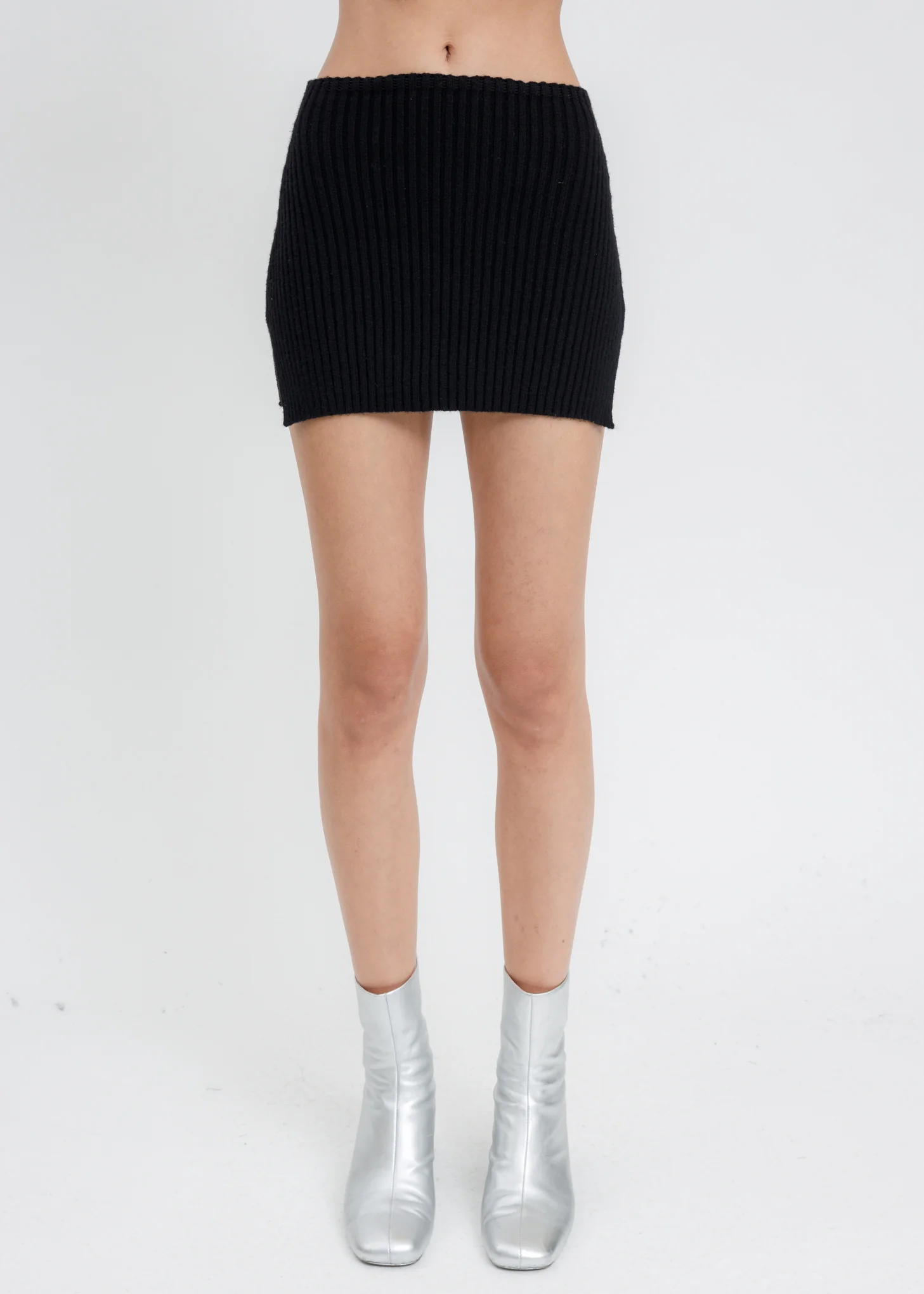 Black Rib Knit Mini Skirt