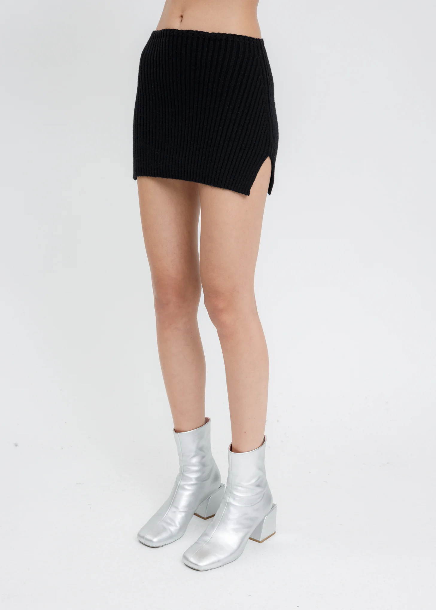 Black Rib Knit Mini Skirt - Image 3