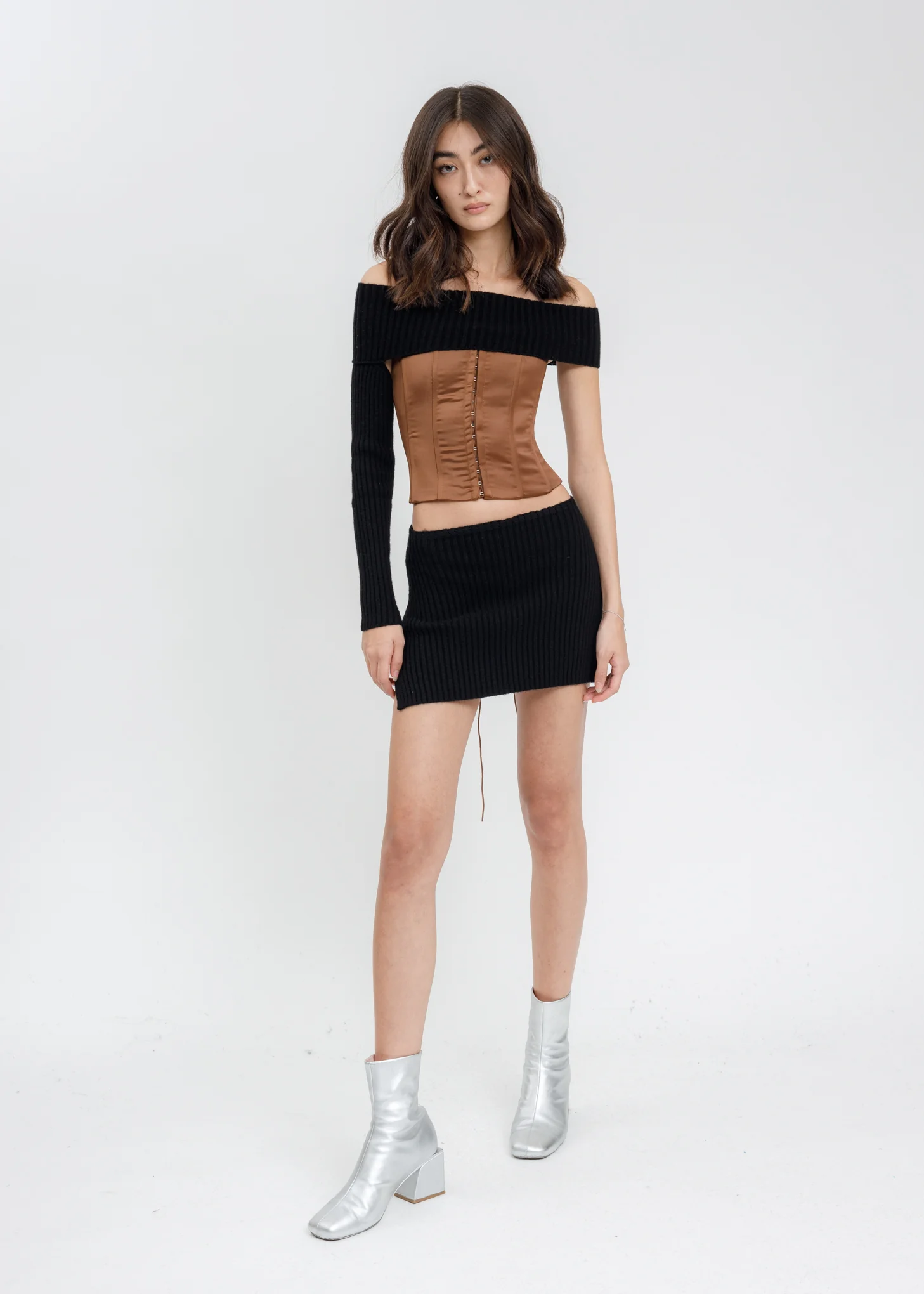 Black Rib Knit Mini Skirt - Image 5