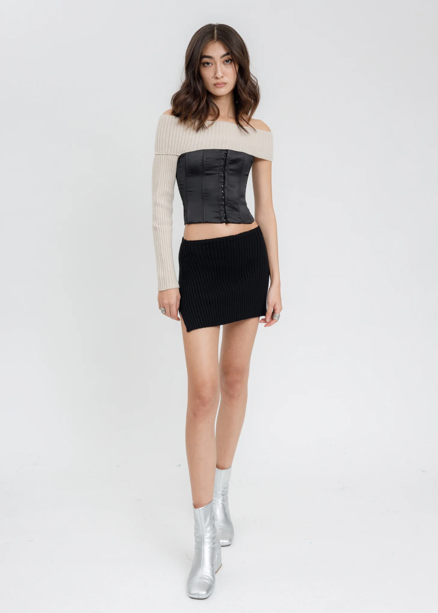Black Rib Knit Mini Skirt - Image 7