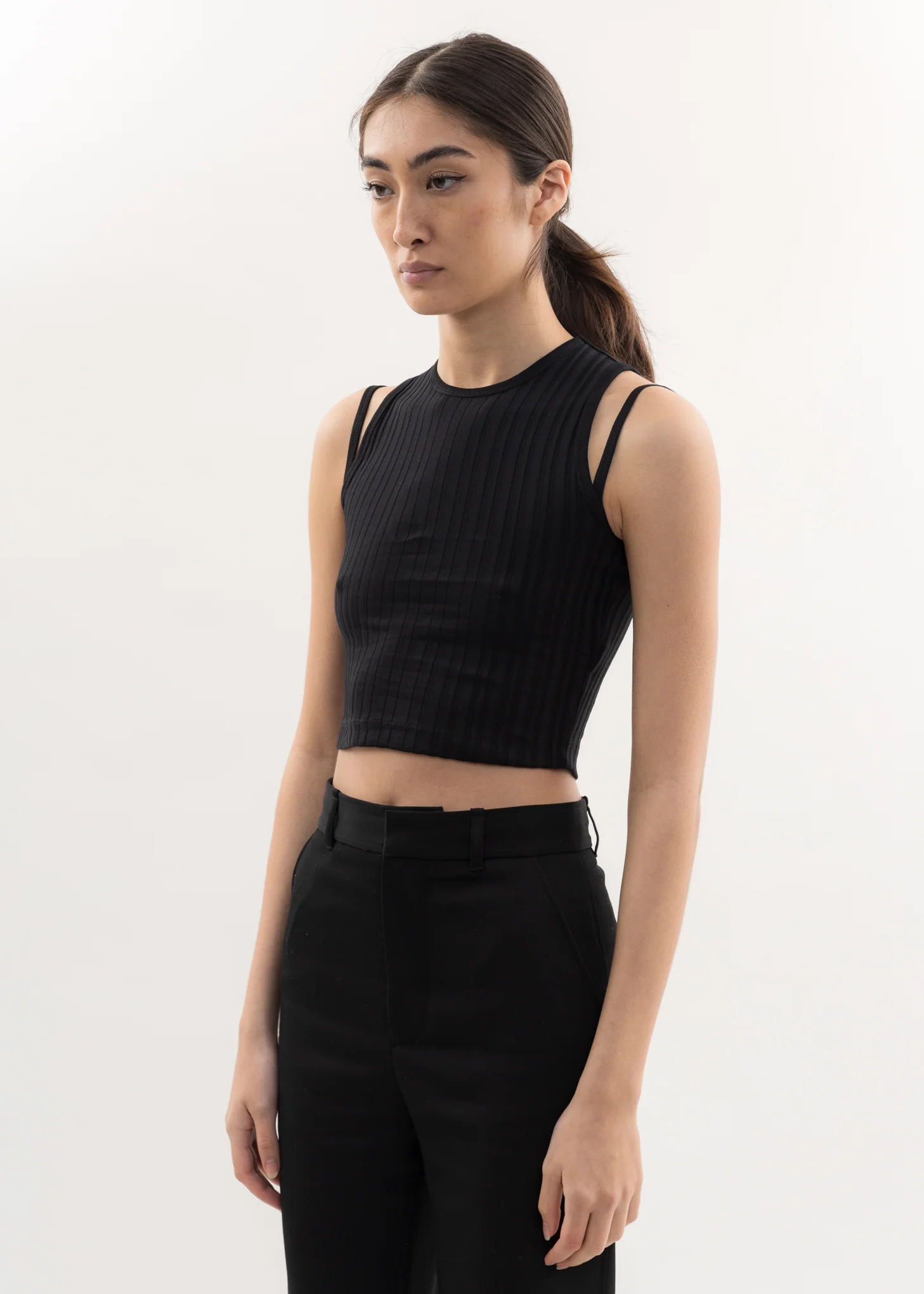 Black Ribbed Muscle T-Shirt - Image 2