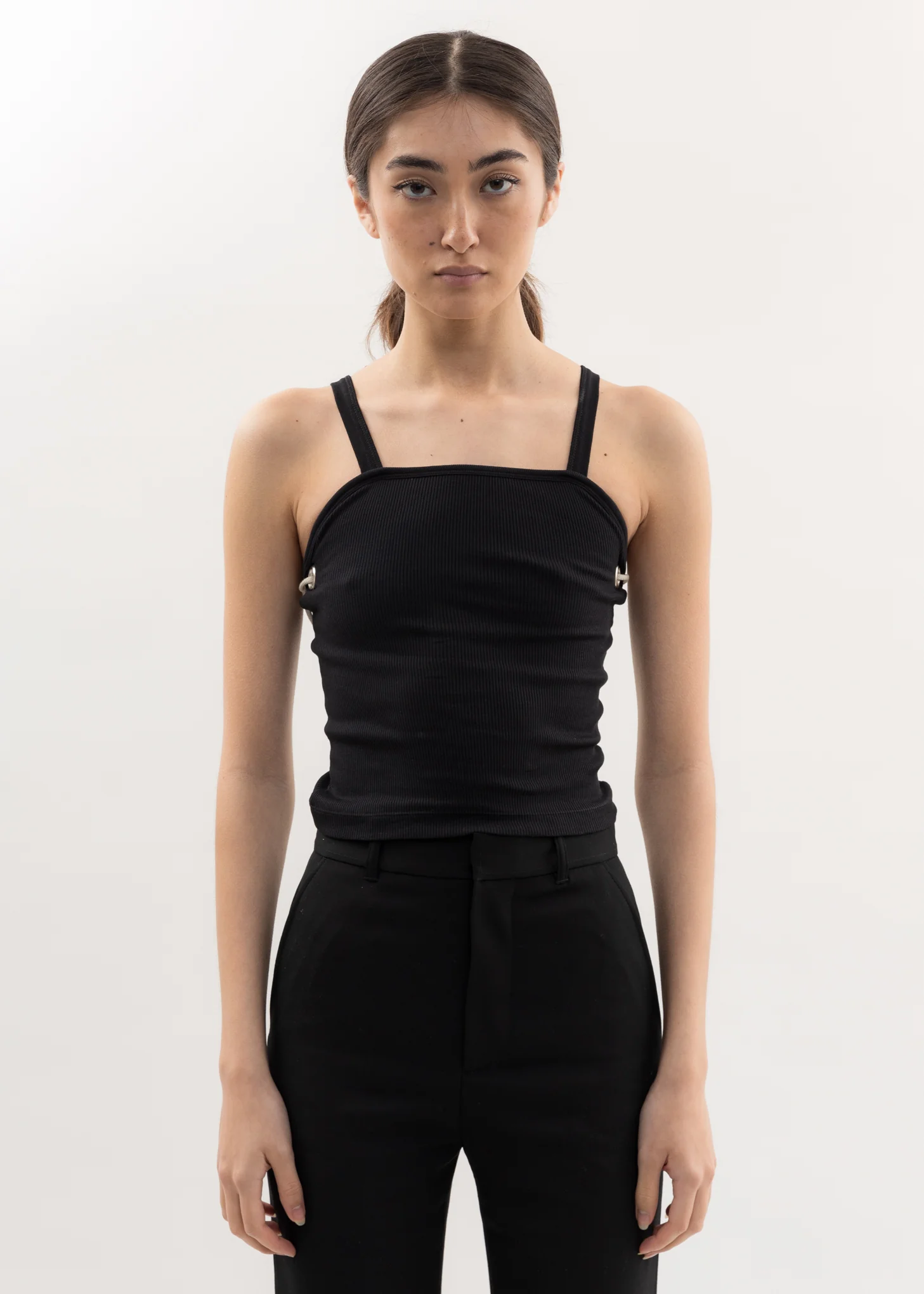 Black Ribbed Slip Top