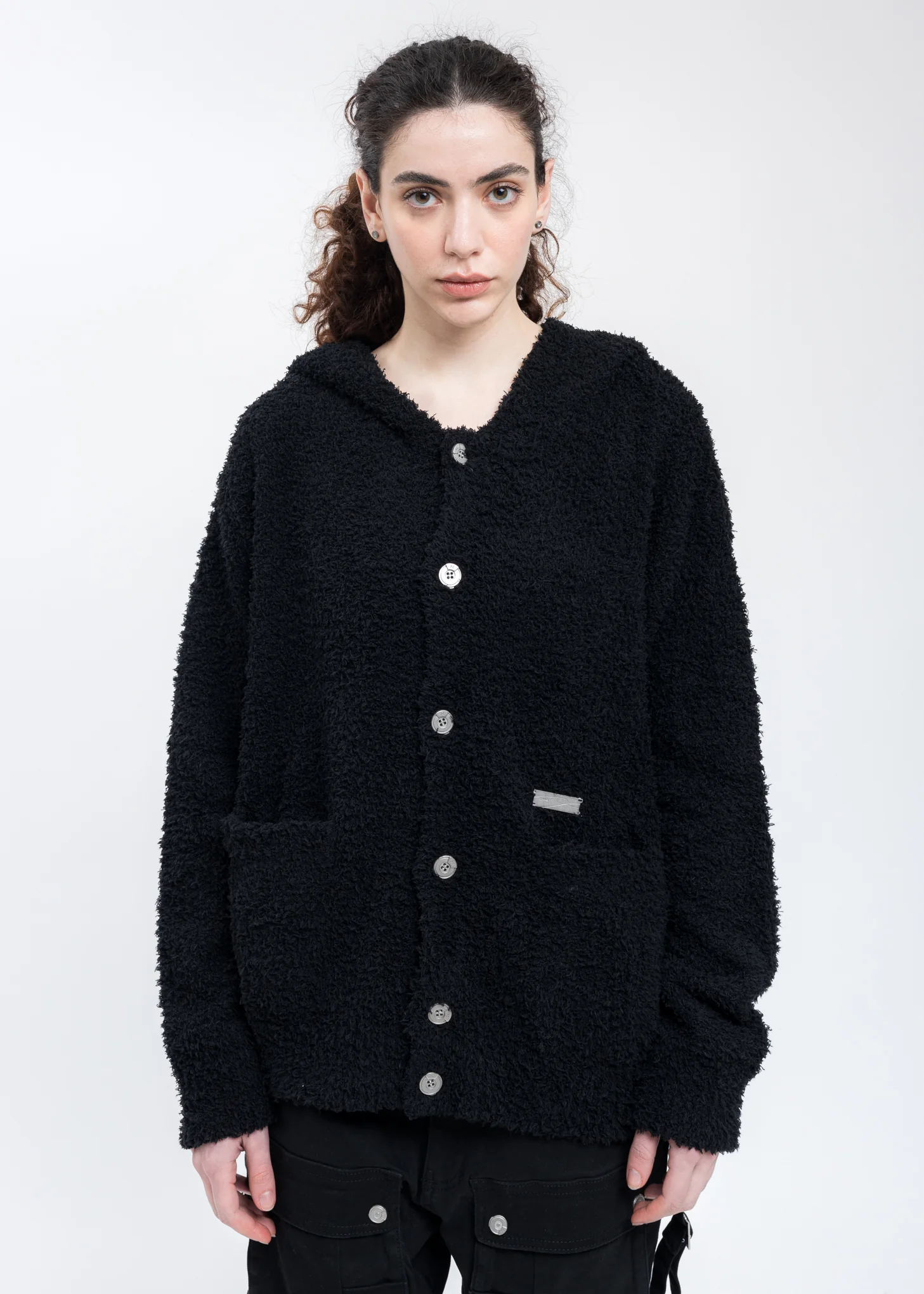 Black Rose Pattern Knitted Hooded Sweater