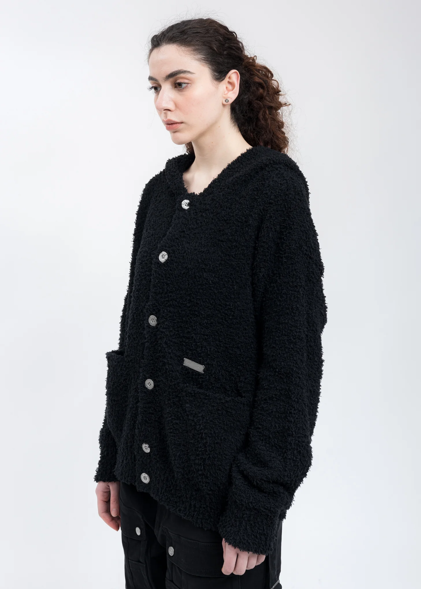 Black Rose Pattern Knitted Hooded Sweater - Image 3