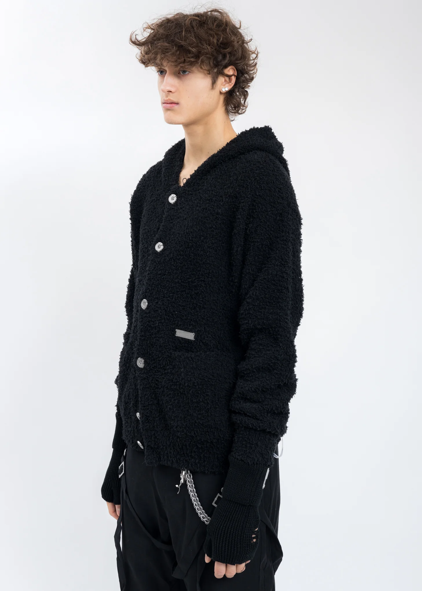 Black Rose Pattern Knitted Hooded Sweater - Image 3