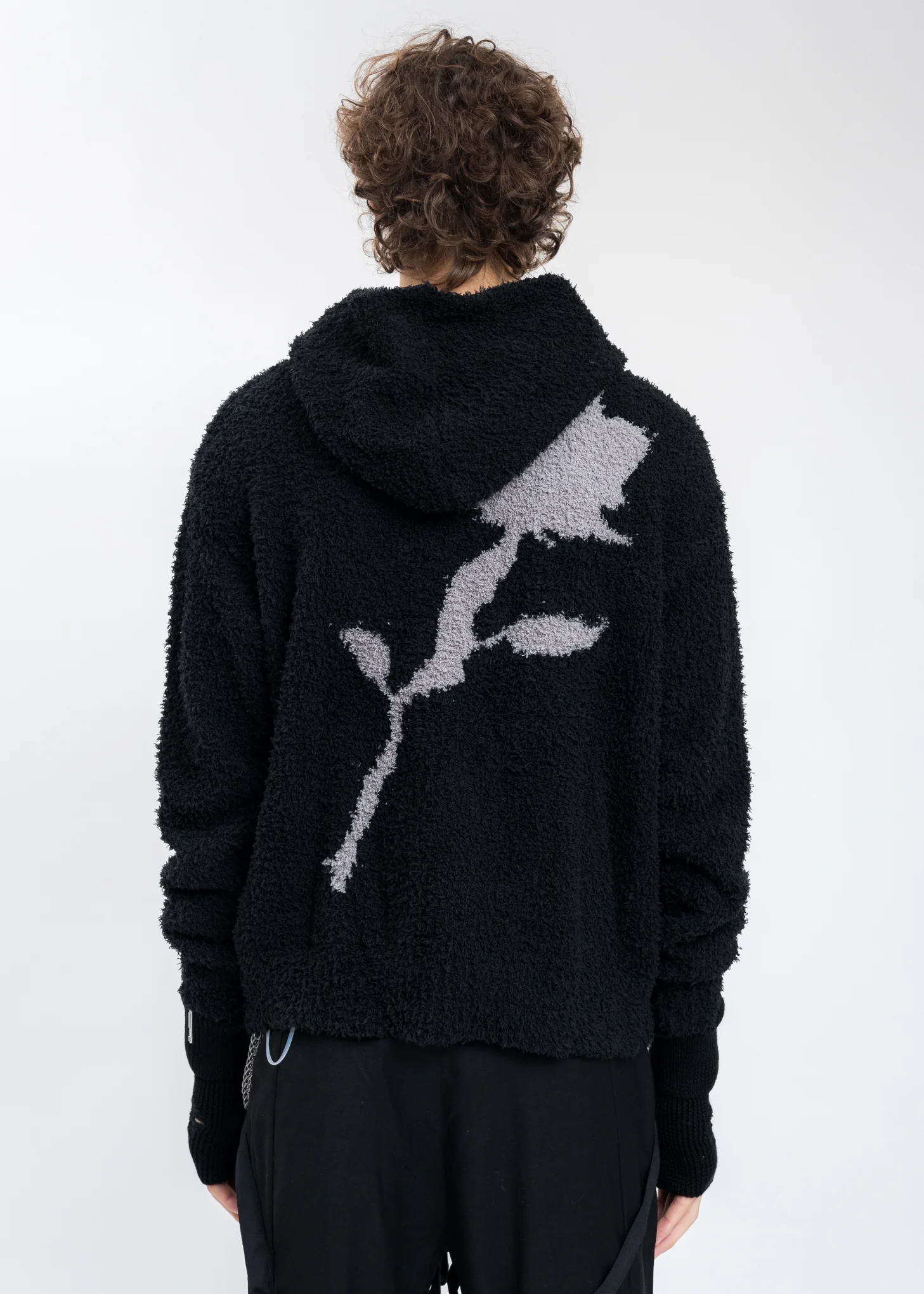 Black Rose Pattern Knitted Hooded Sweater - Image 4