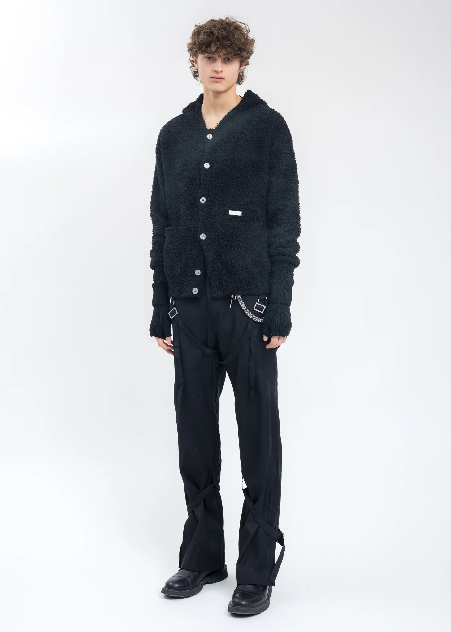 Black Rose Pattern Knitted Hooded Sweater - Image 7