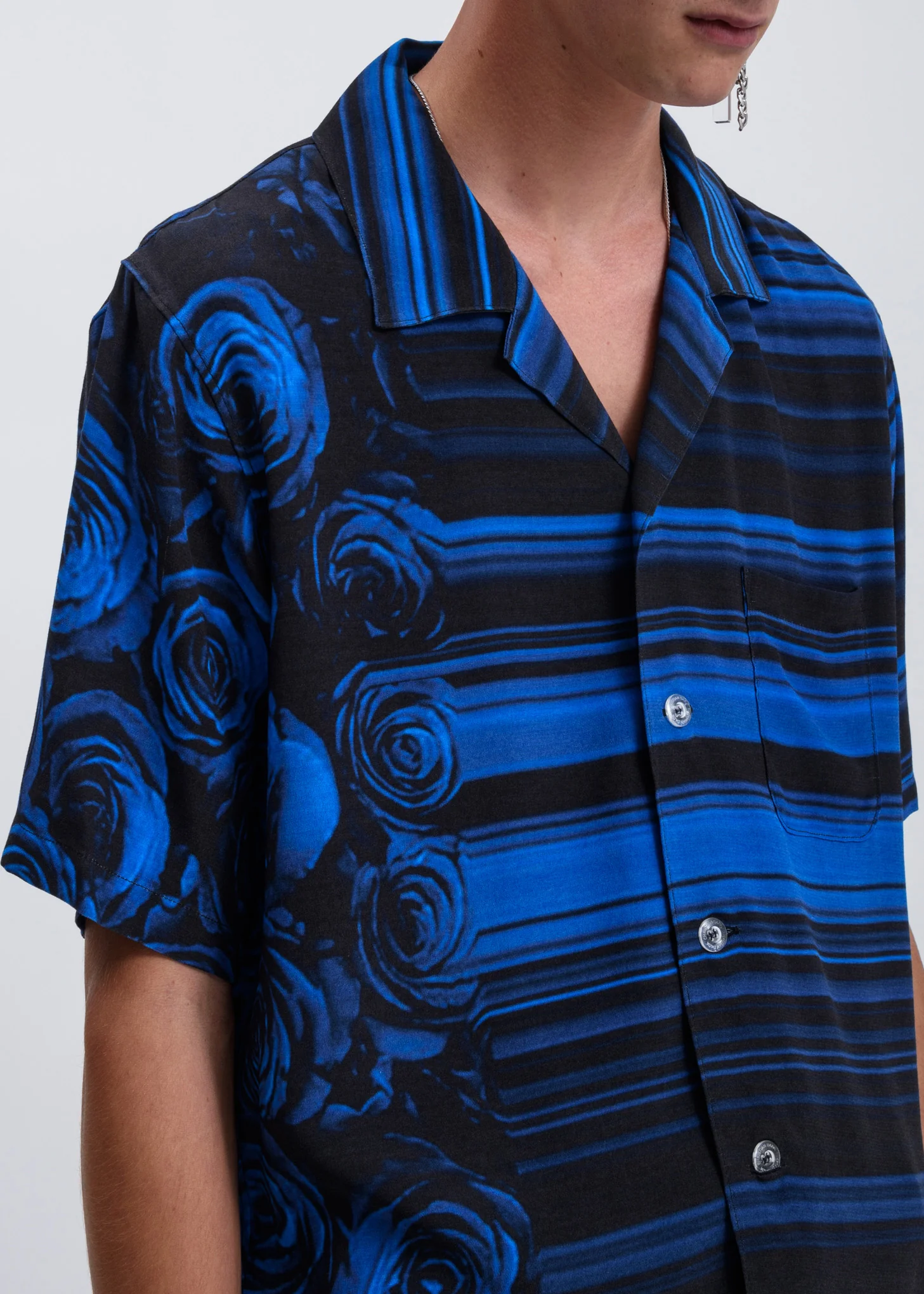 Black Rose Print Open Collar Shirt - Image 2