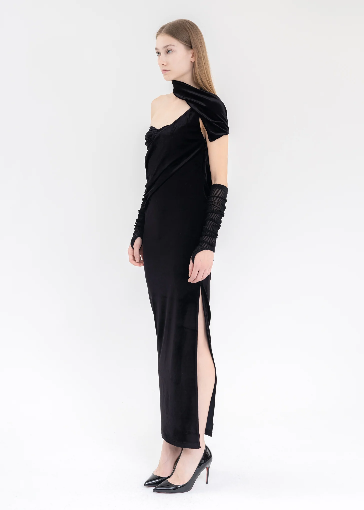 Black Round Shoulder Dress - Image 3
