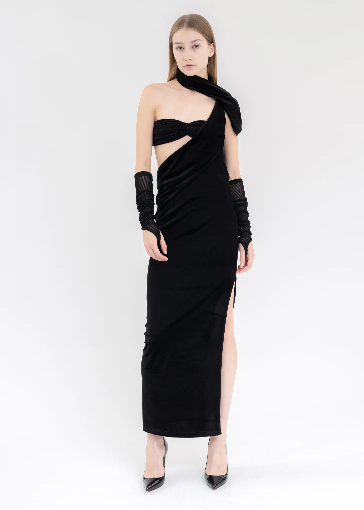 Black Round Shoulder Dress - Image 5