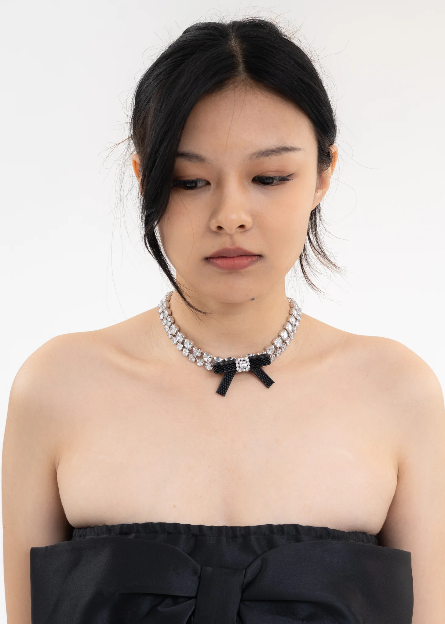 Black Rubber Bow Crystal Chain Chocker