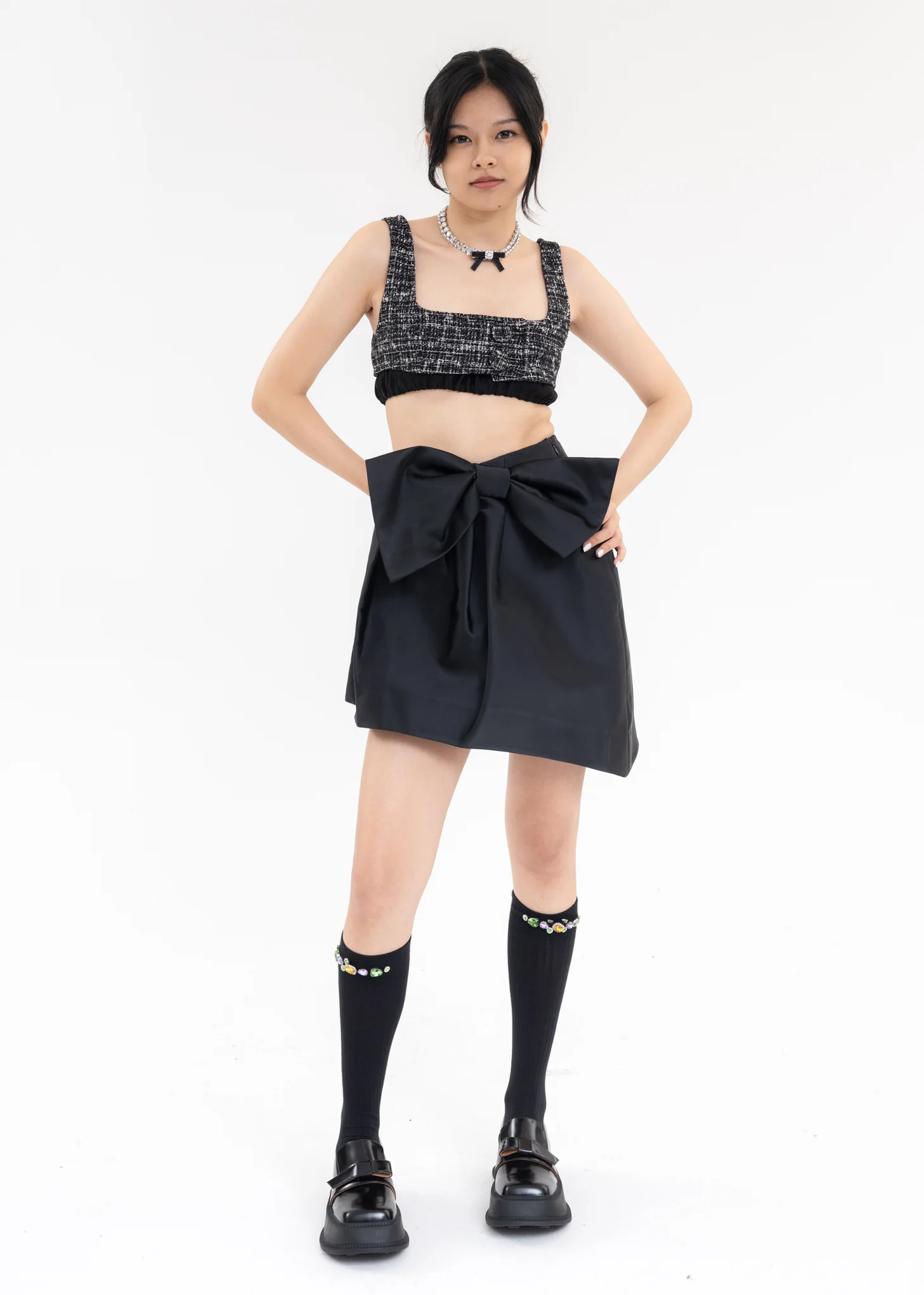 Black Rubber Bow Crystal Chain Chocker - Image 4