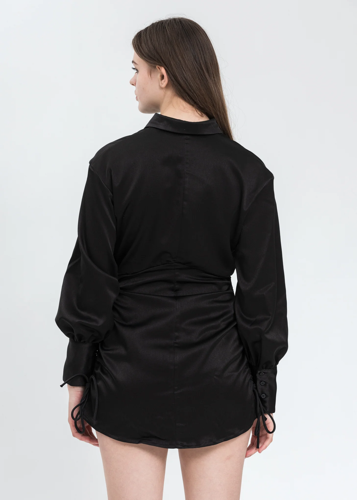Black Ruched Button-Up Dress - Image 4