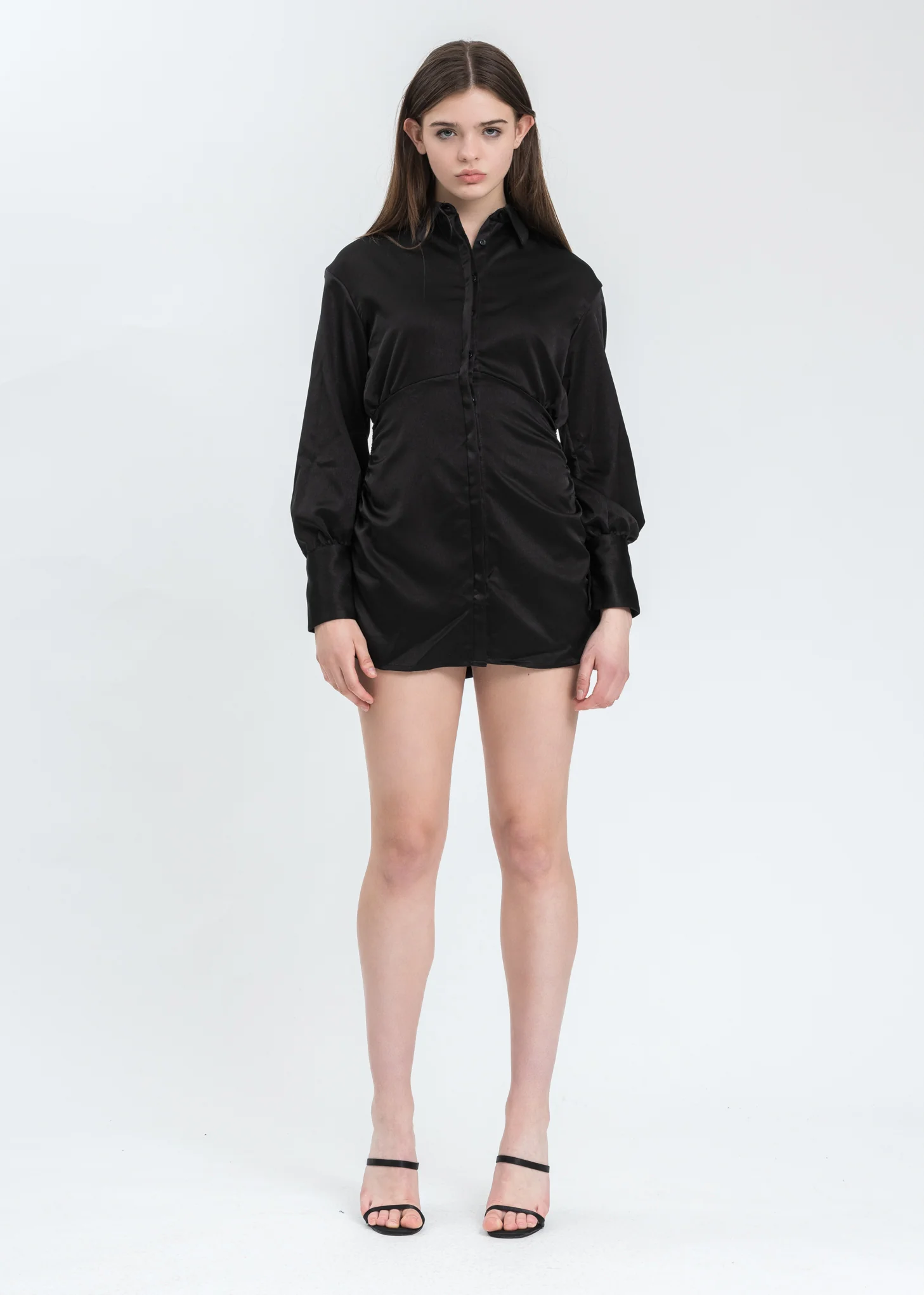 Black Ruched Button-Up Dress - Image 5