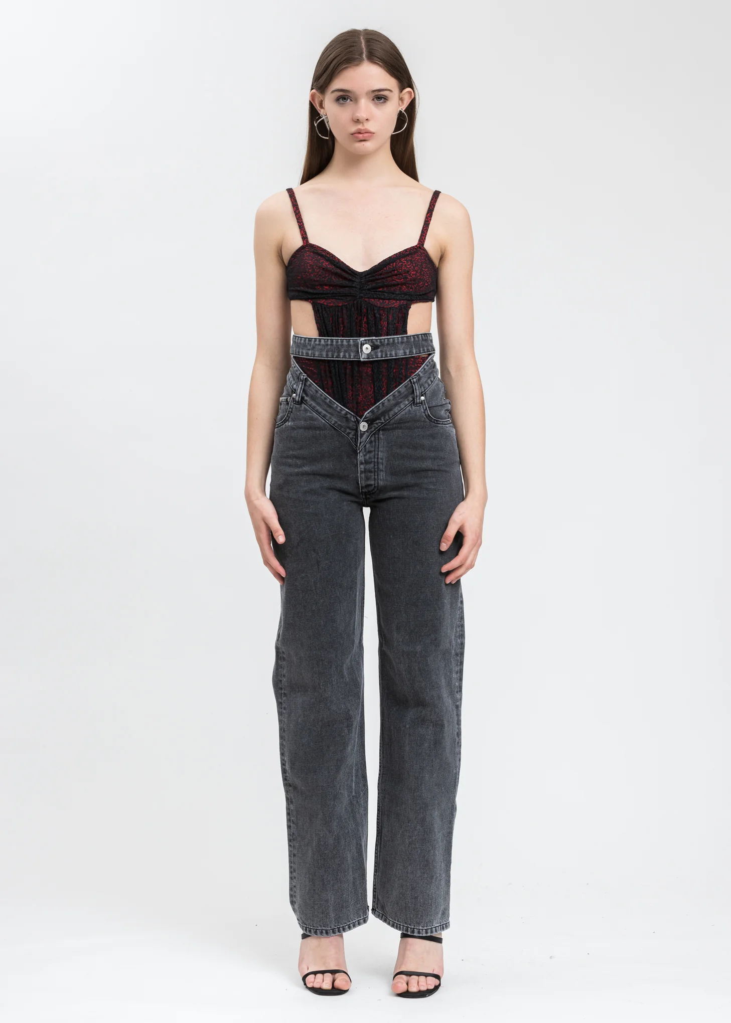 Black Ruched Cutout Lace Bodysuit - Image 6