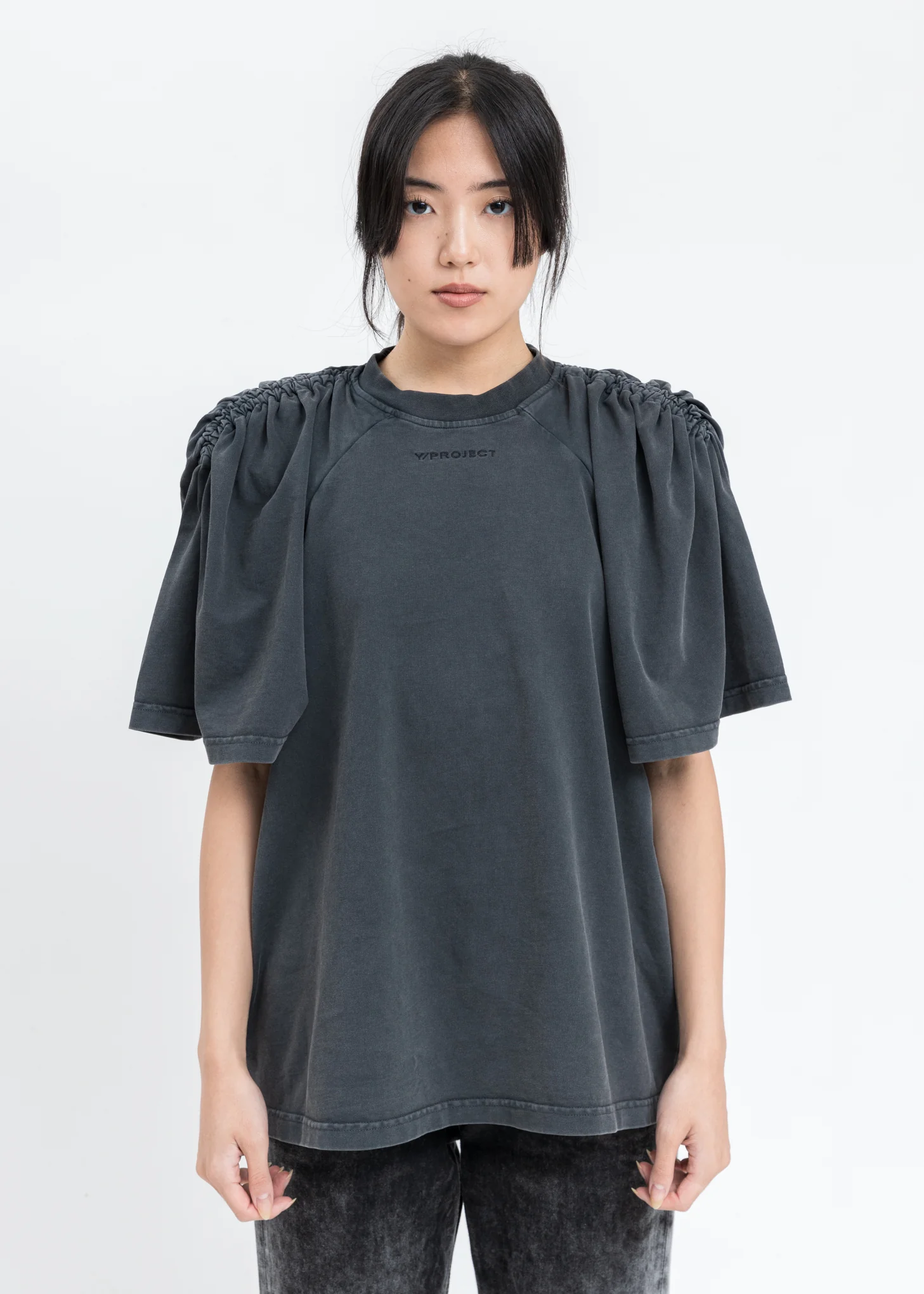 Black Ruched Shoulder T-Shirt