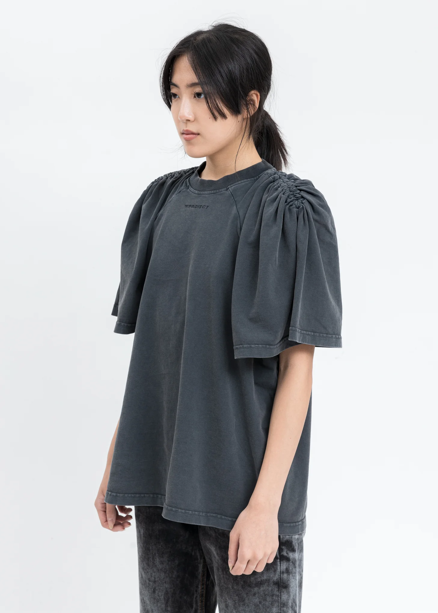 Black Ruched Shoulder T-Shirt - Image 3