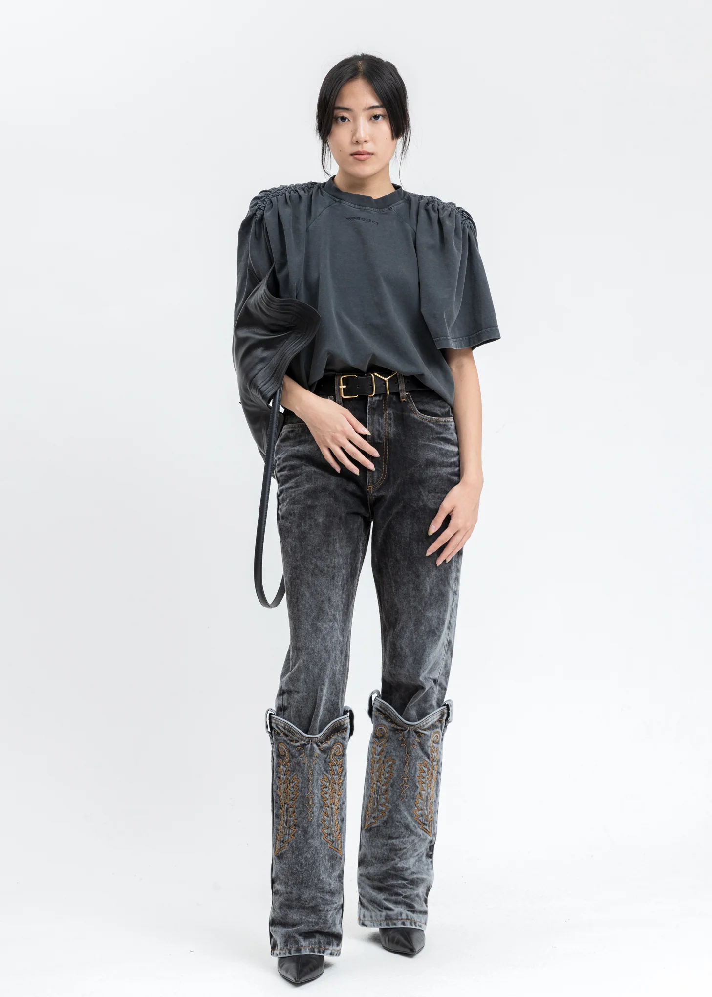 Black Ruched Shoulder T-Shirt - Image 5