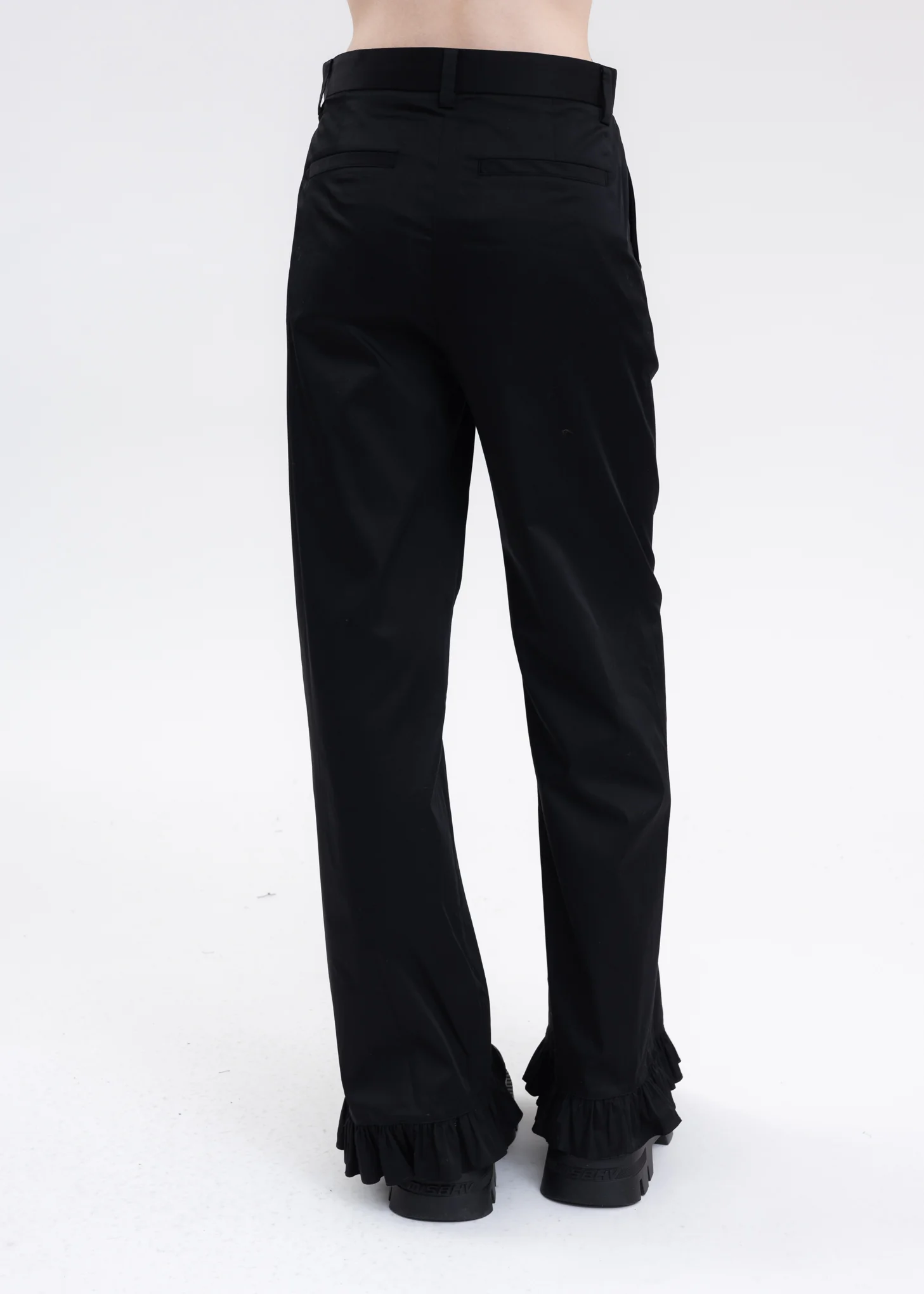 BLACK RUFFLE DETAIL REGULAR FIT TROUSERS - Image 2