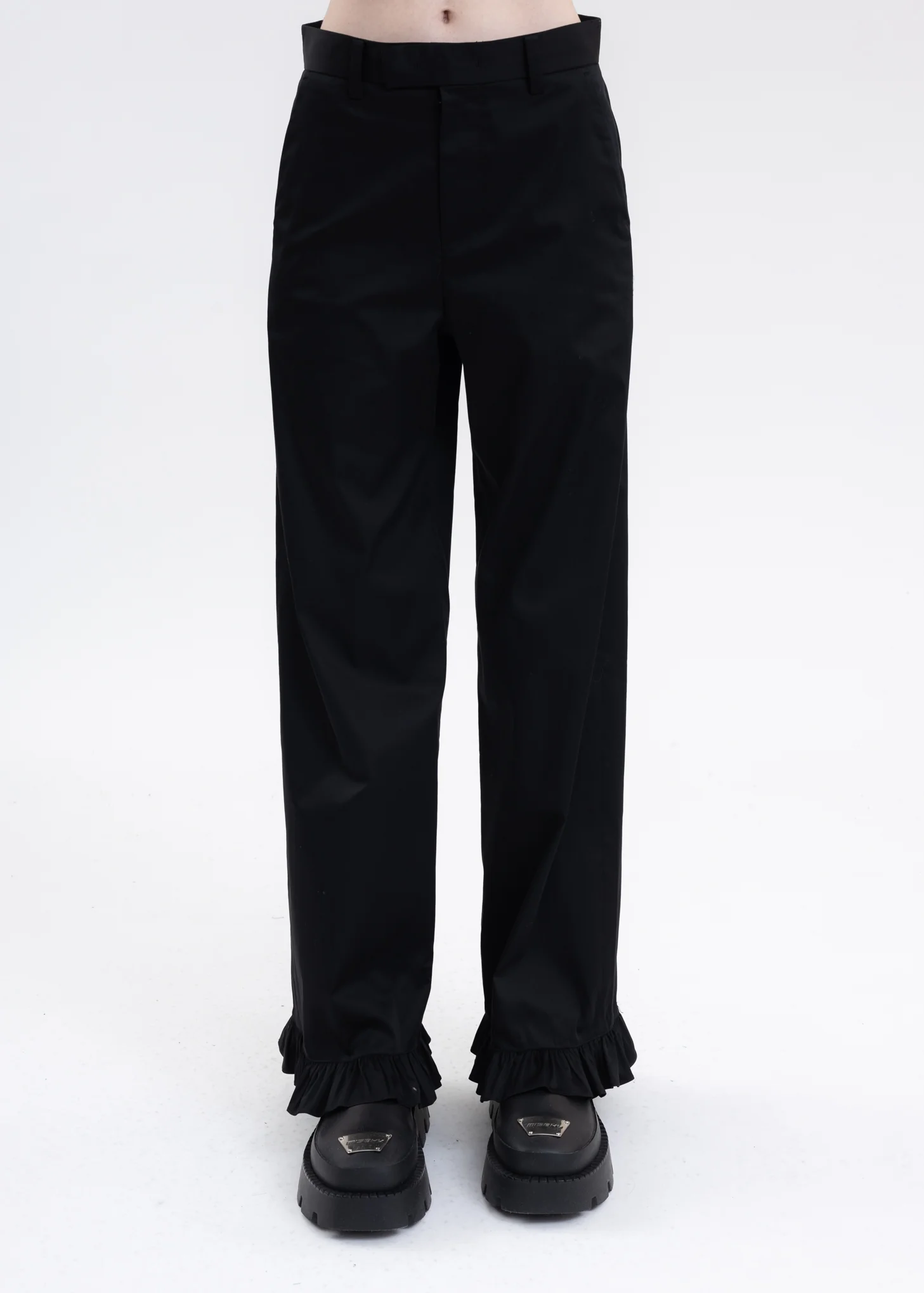 BLACK RUFFLE DETAIL REGULAR FIT TROUSERS - Image 5
