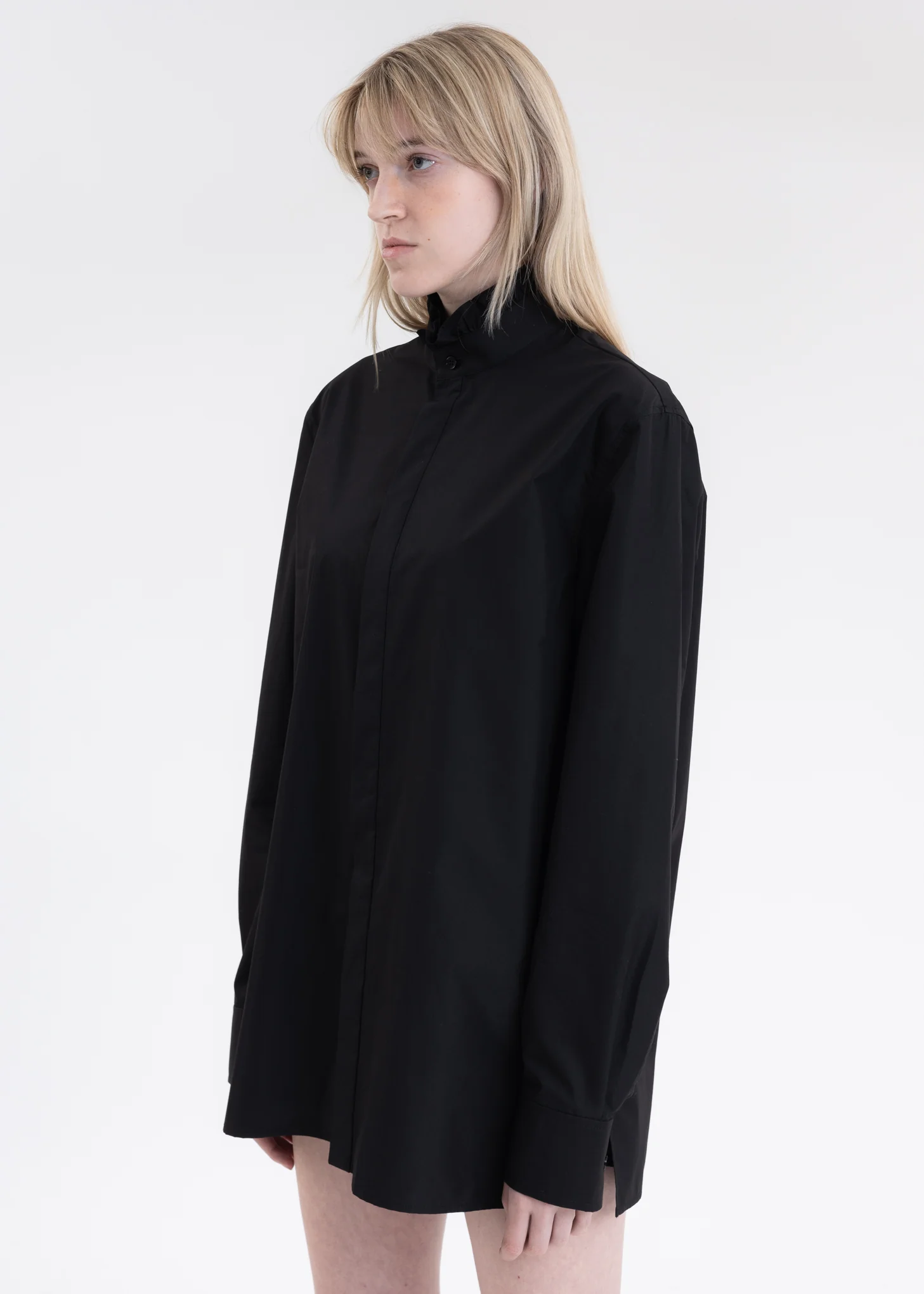 BLACK RUFFLE DETAIL STAND COLLAR SHIRT - Image 2