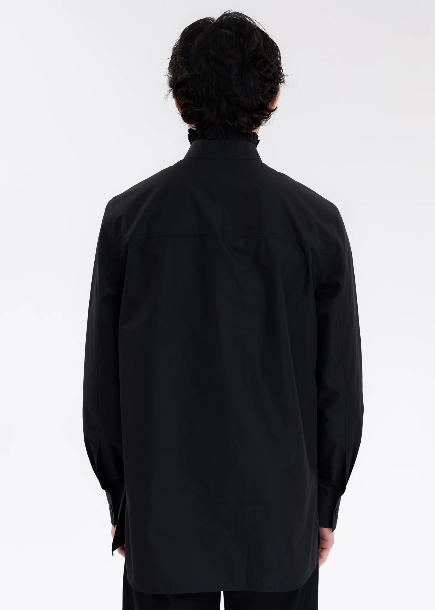 BLACK RUFFLE DETAIL STAND COLLAR SHIRT - Image 4