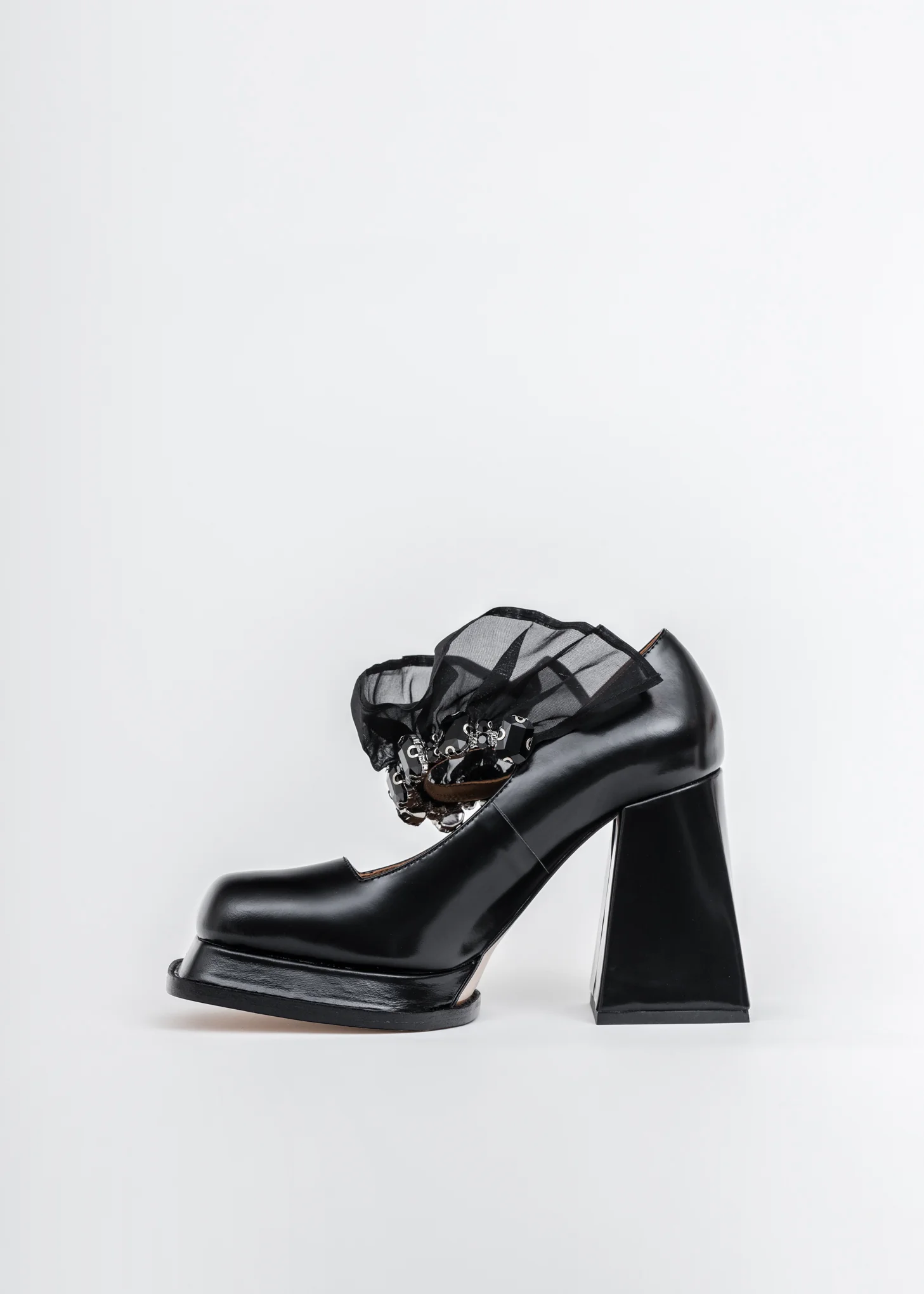 Black Ruffle High Heels - Image 3