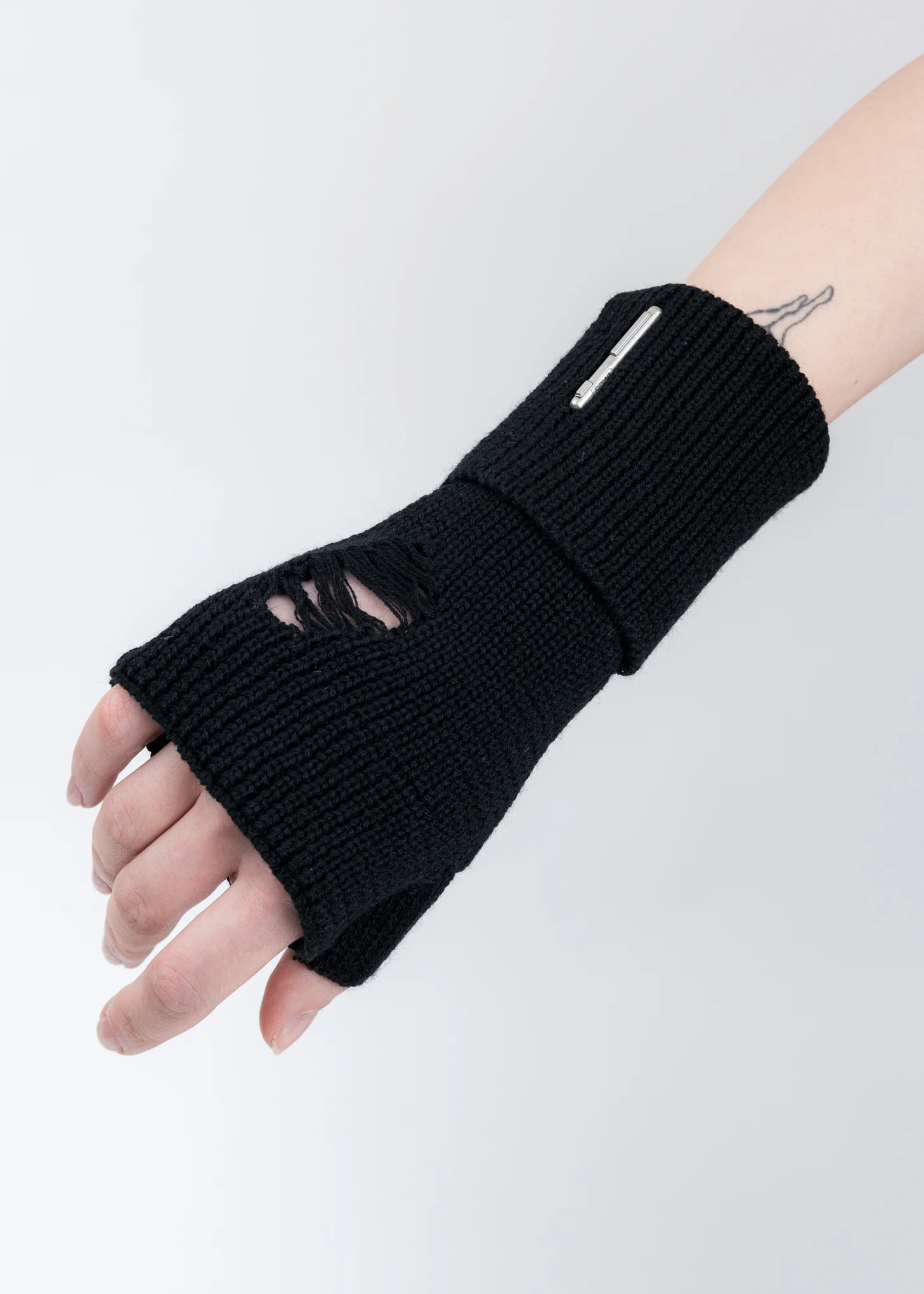 Black Ruin Distressed Half-Hand Gloves - Image 2