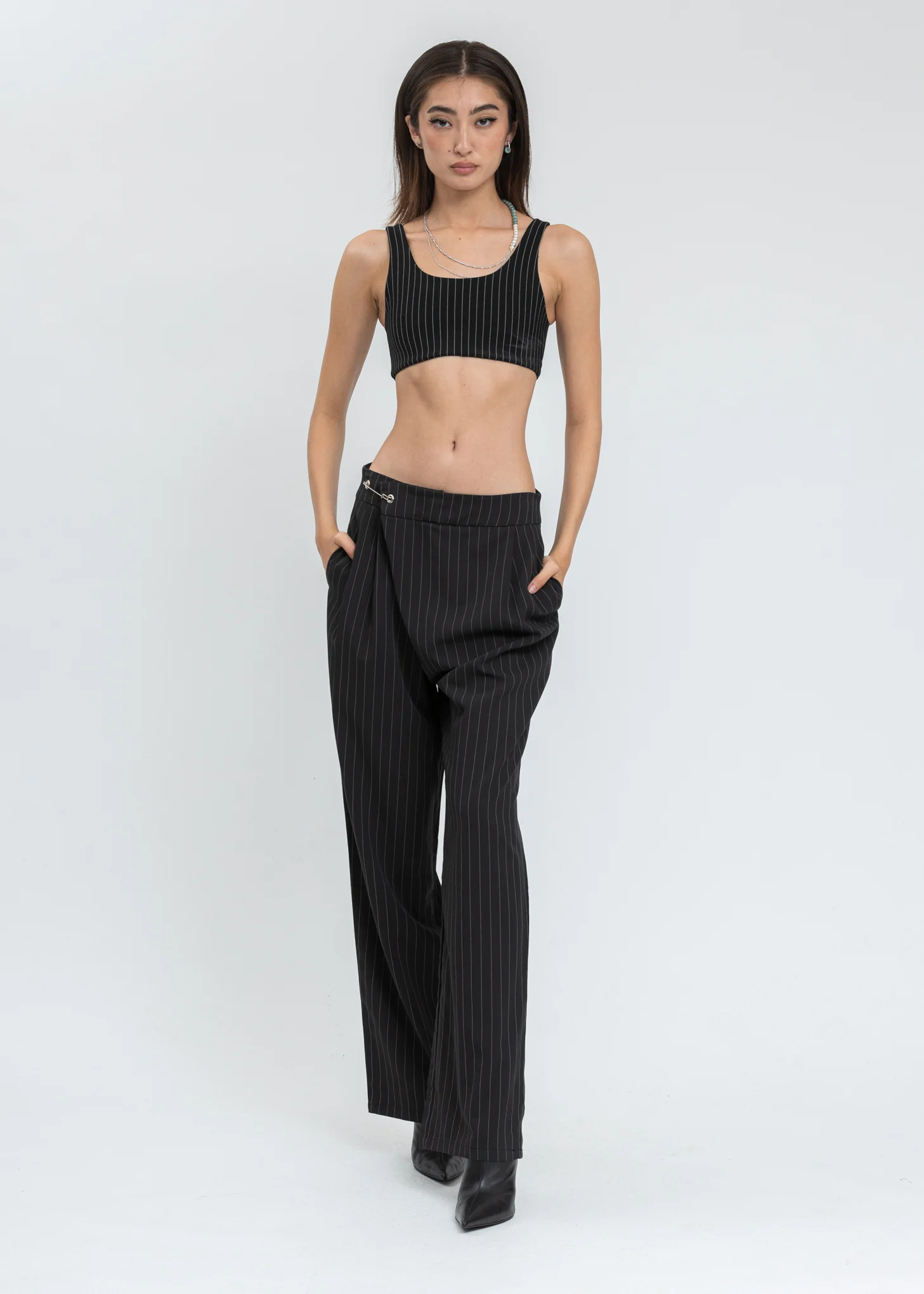 Black Pinstripe Safety Pin Trouser - Image 6