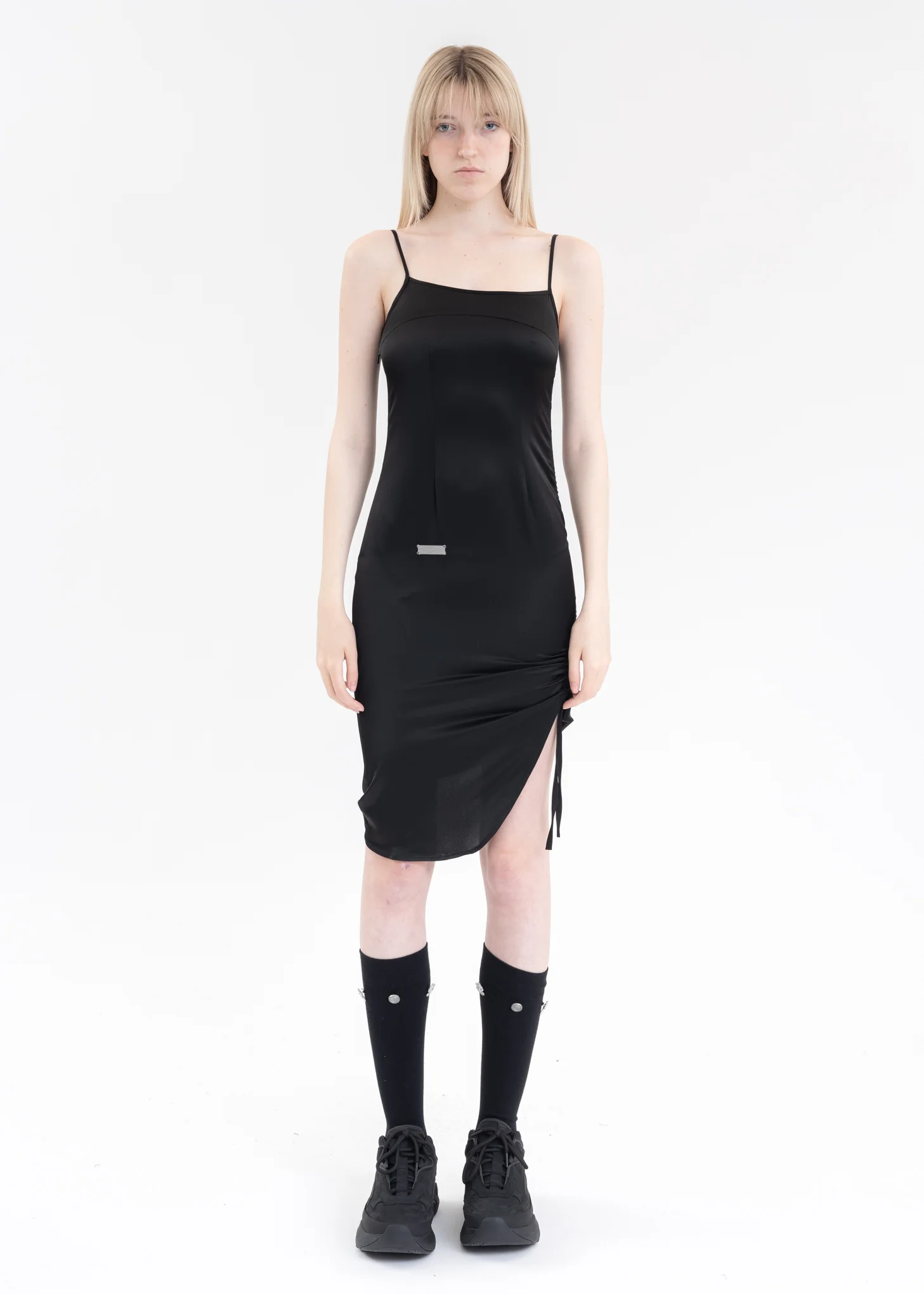 Black Satin Lacing Slip Dress