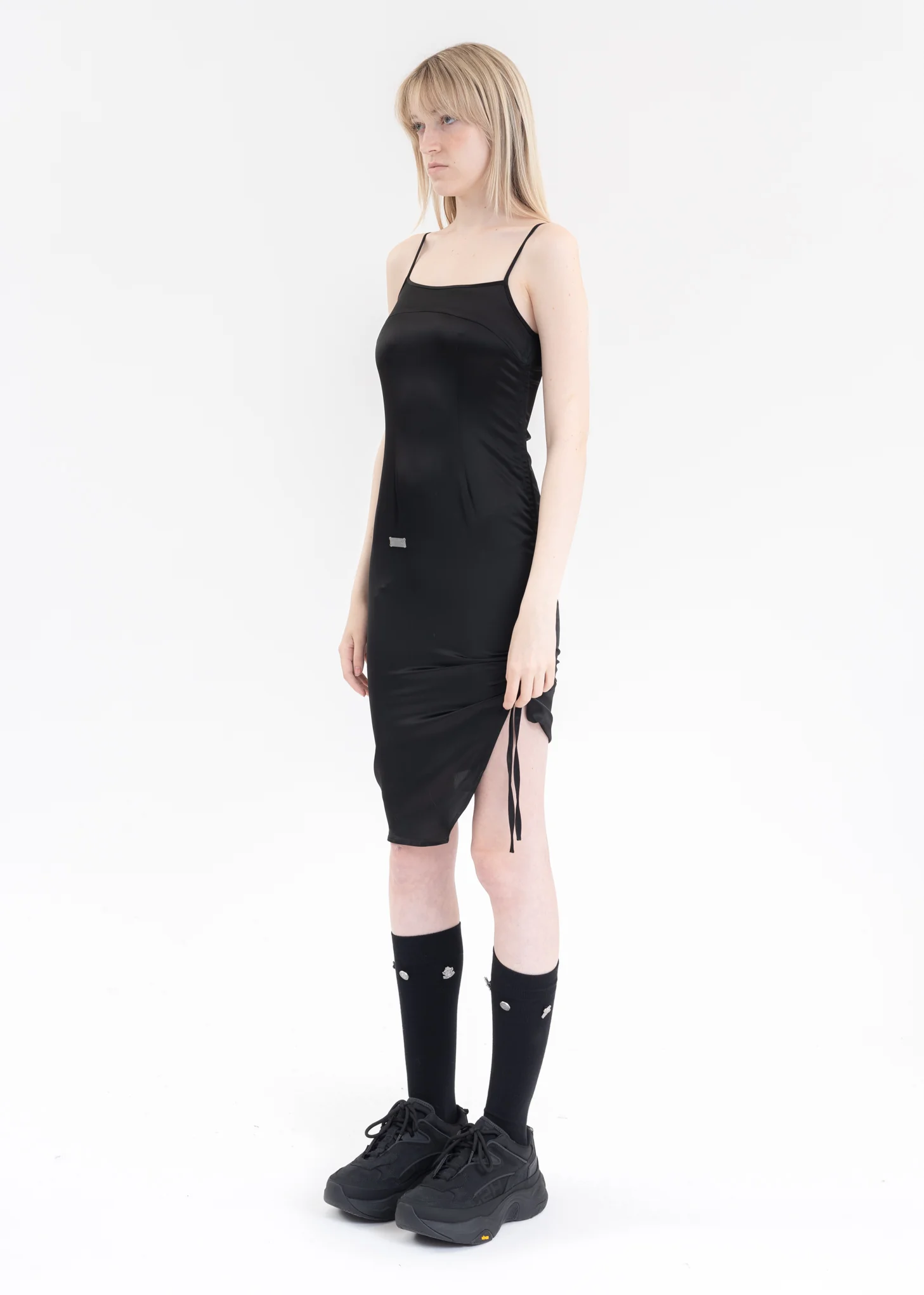 Black Satin Lacing Slip Dress - Image 3
