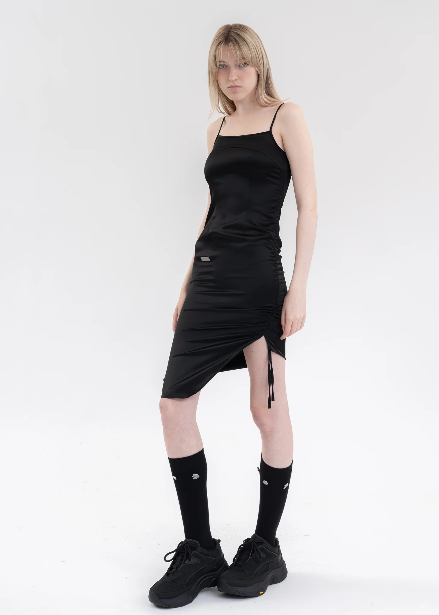 Black Satin Lacing Slip Dress - Image 5