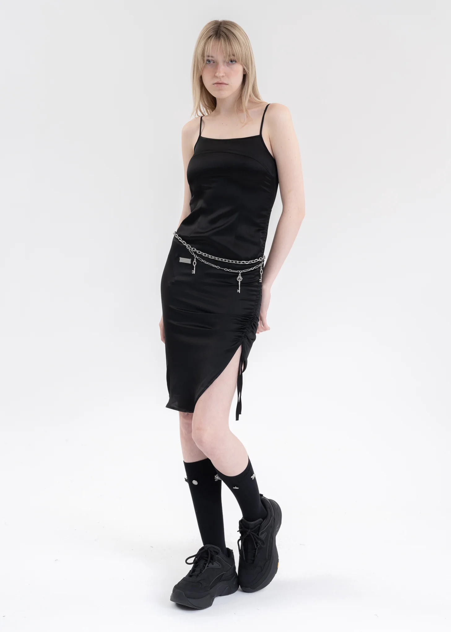 Black Satin Lacing Slip Dress - Image 6