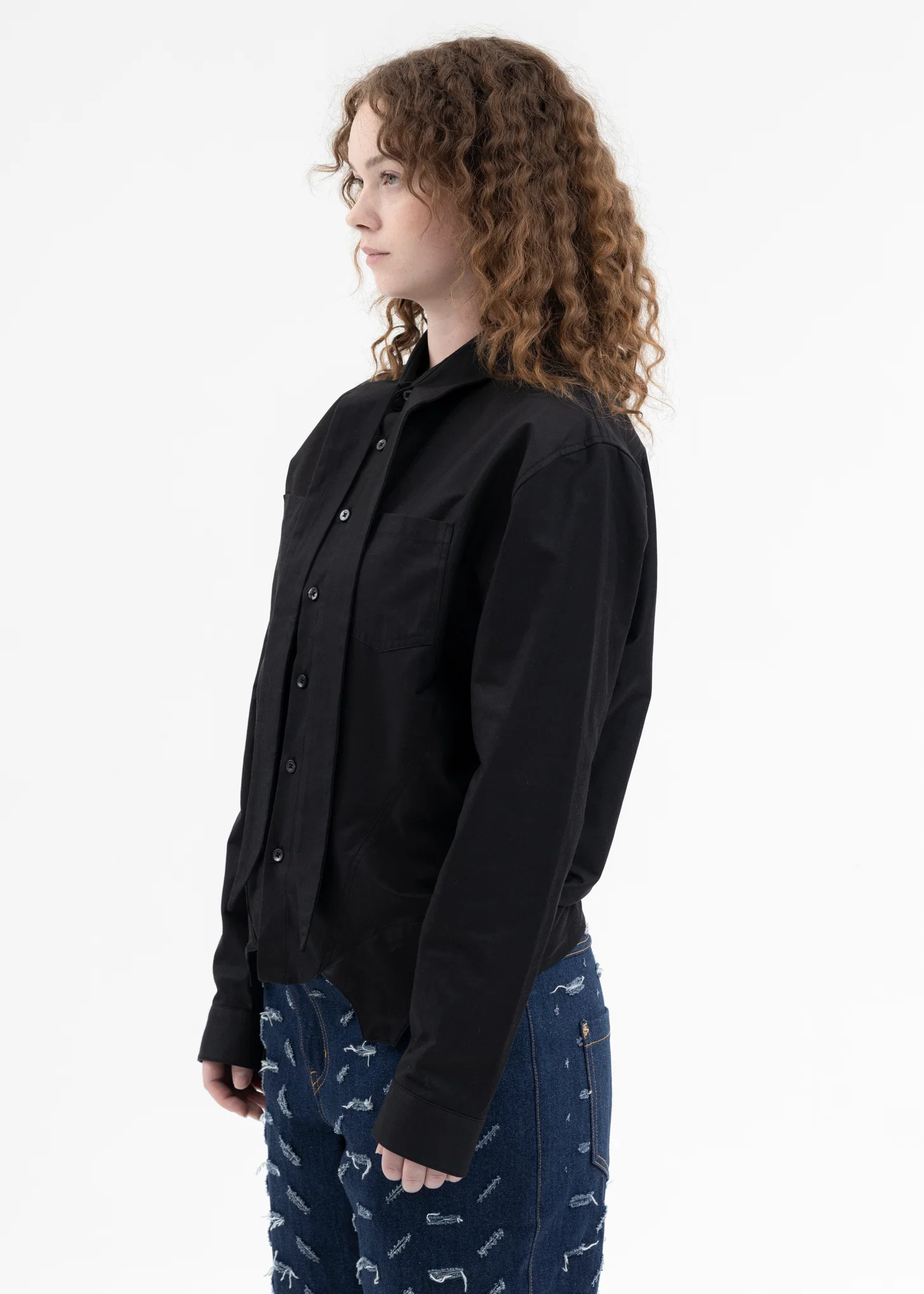 BLACK SCARF TIE-NECK CORSET SHIRTS - Image 3